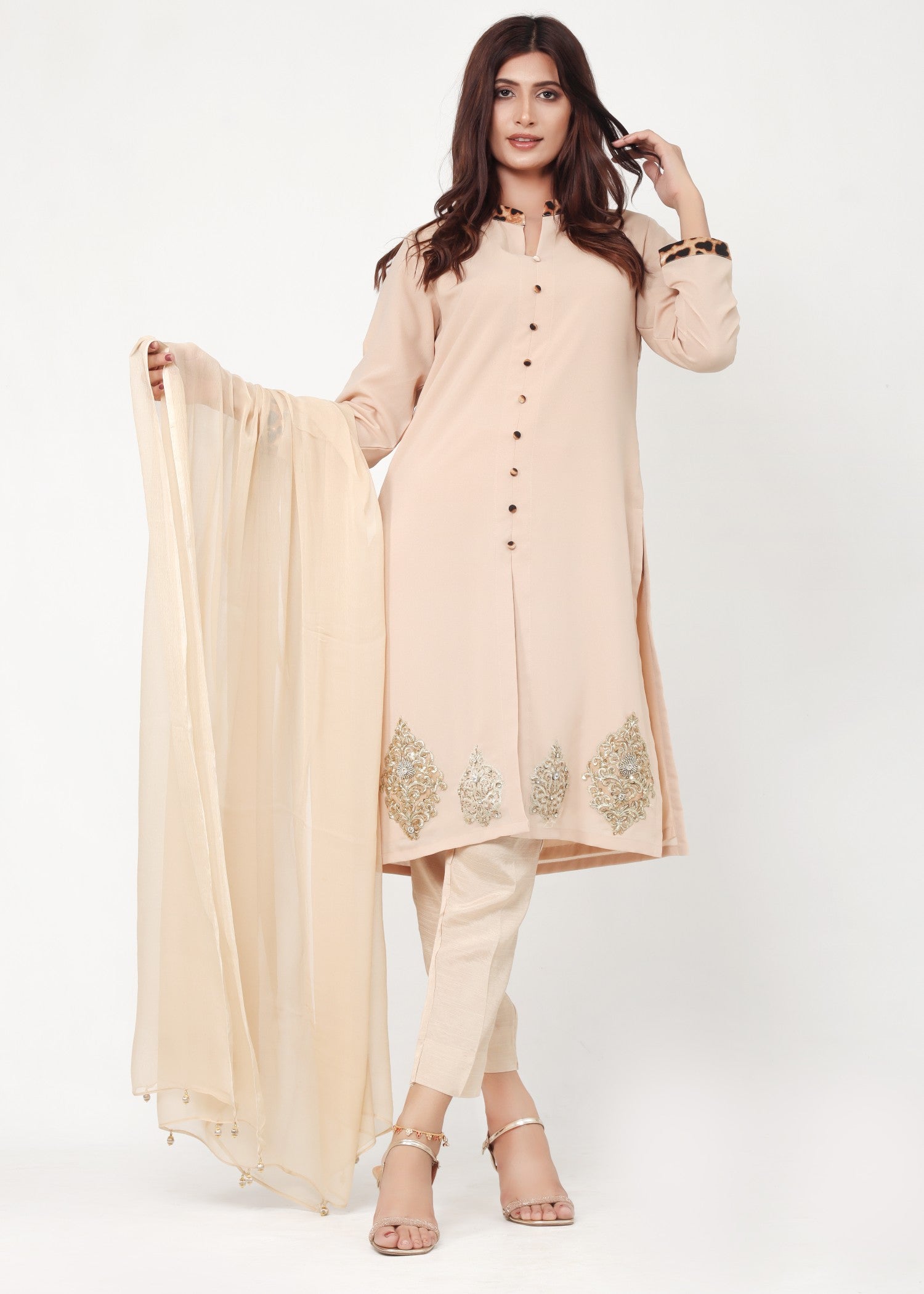 georgette Kurta Set in Beige
