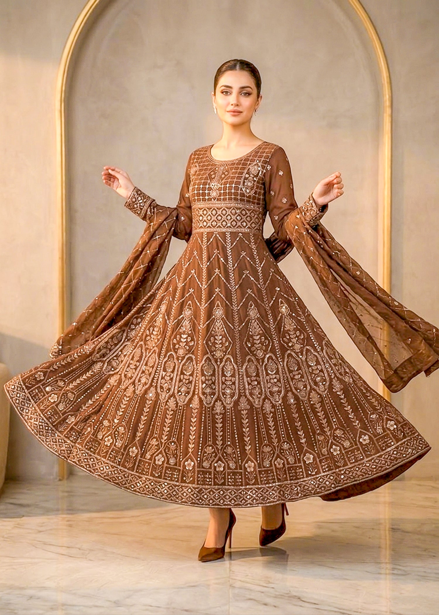 chiffon Maxi in Mocha brown