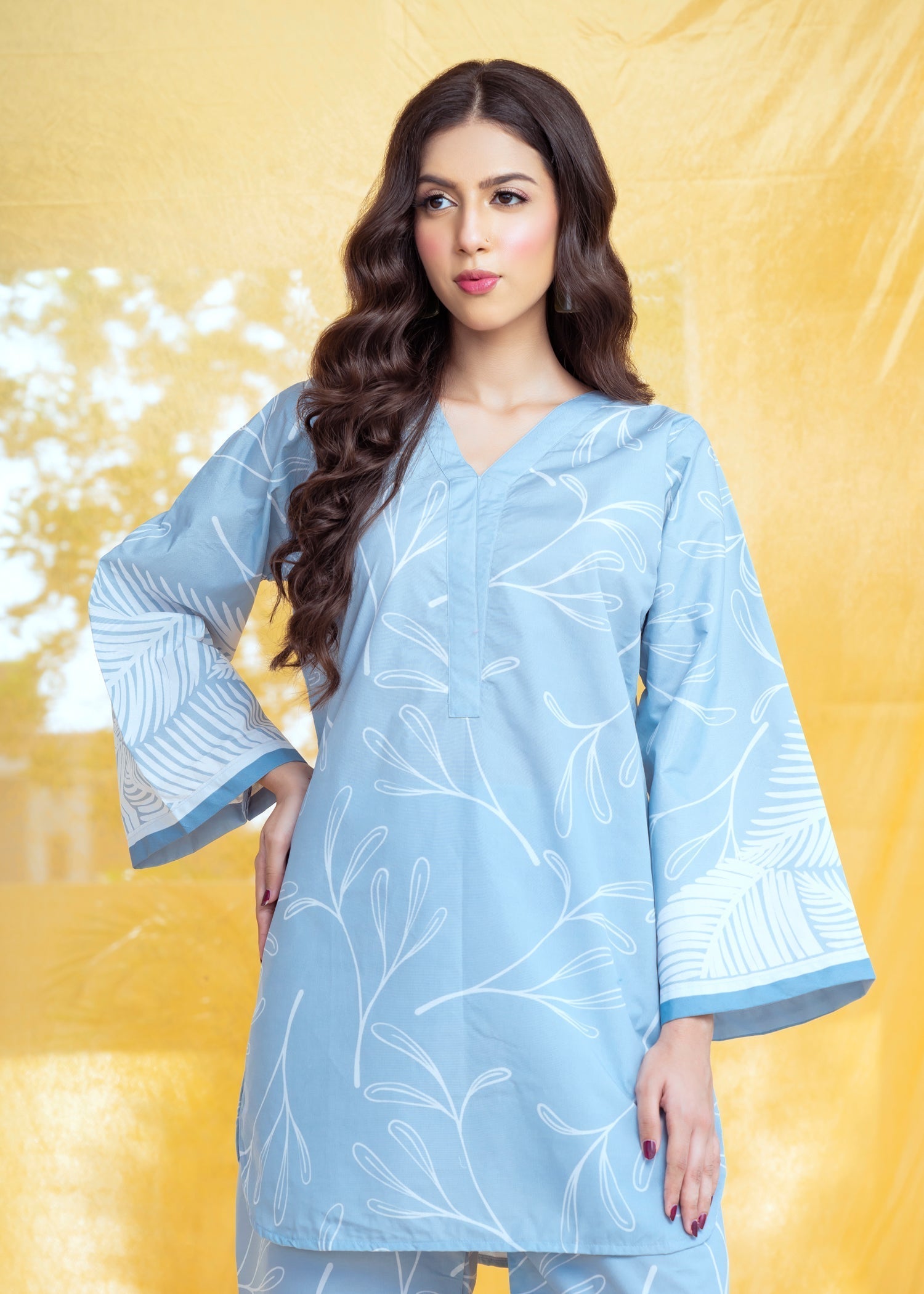 poly lawn Co Ord Sets in Sky blue