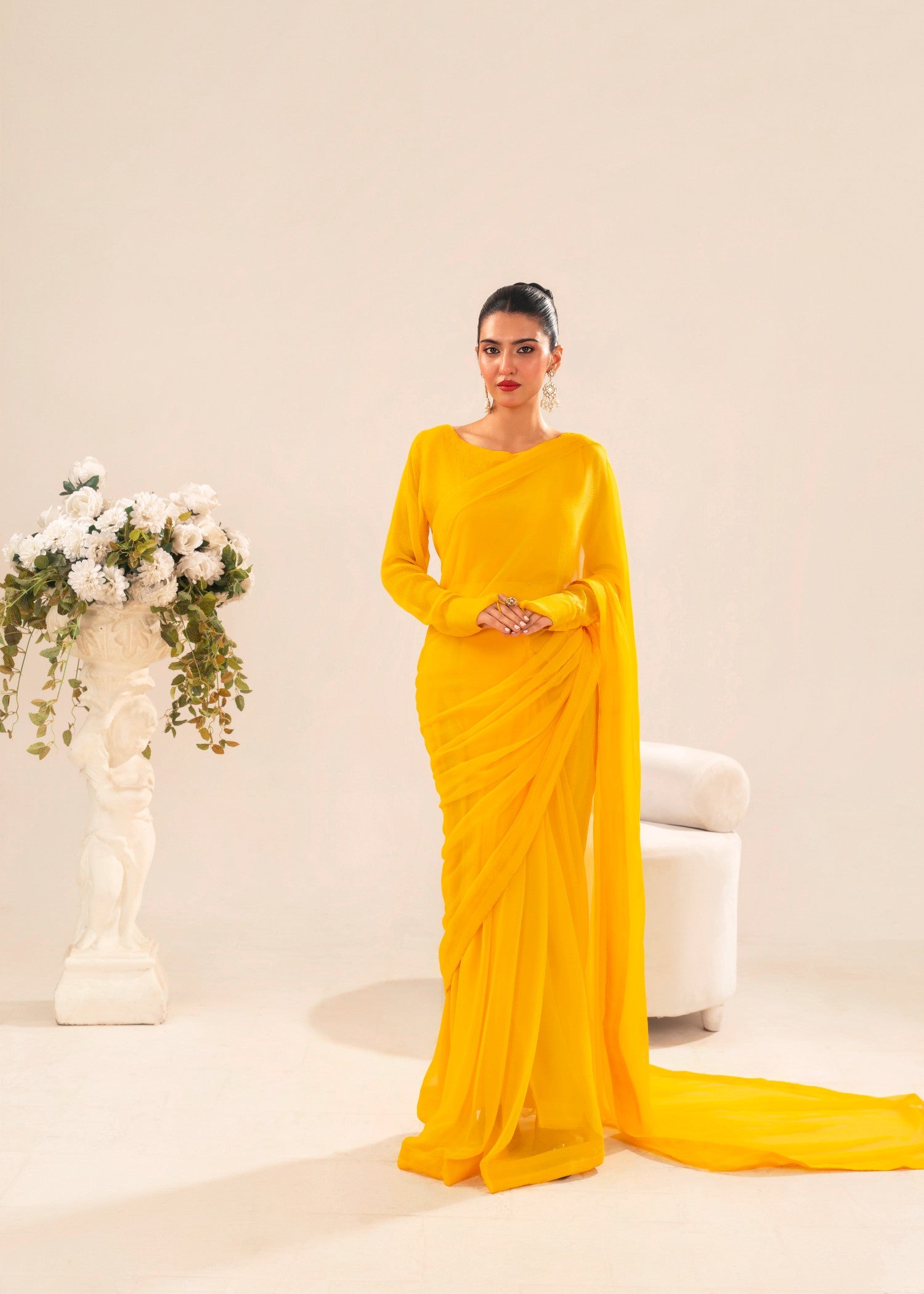 chiffon Saree in Yellow