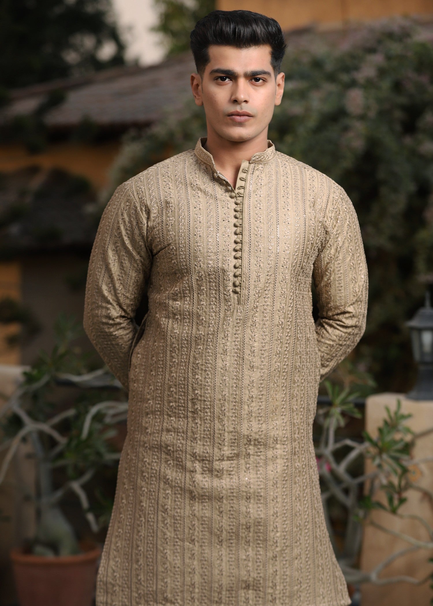 raw silk Kurta in Walnut brown