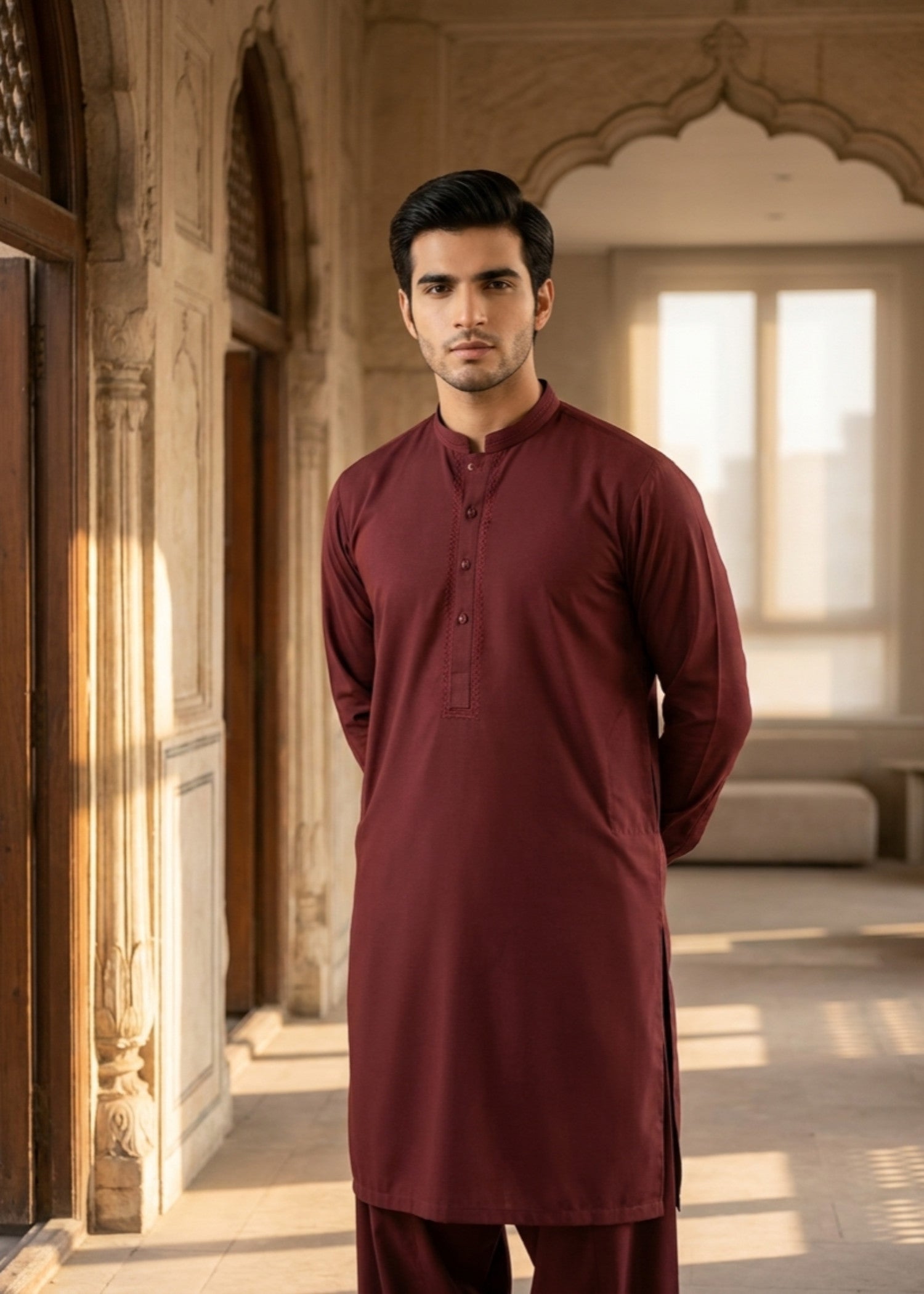 wash & wear Shalwar Kameez in Maroon