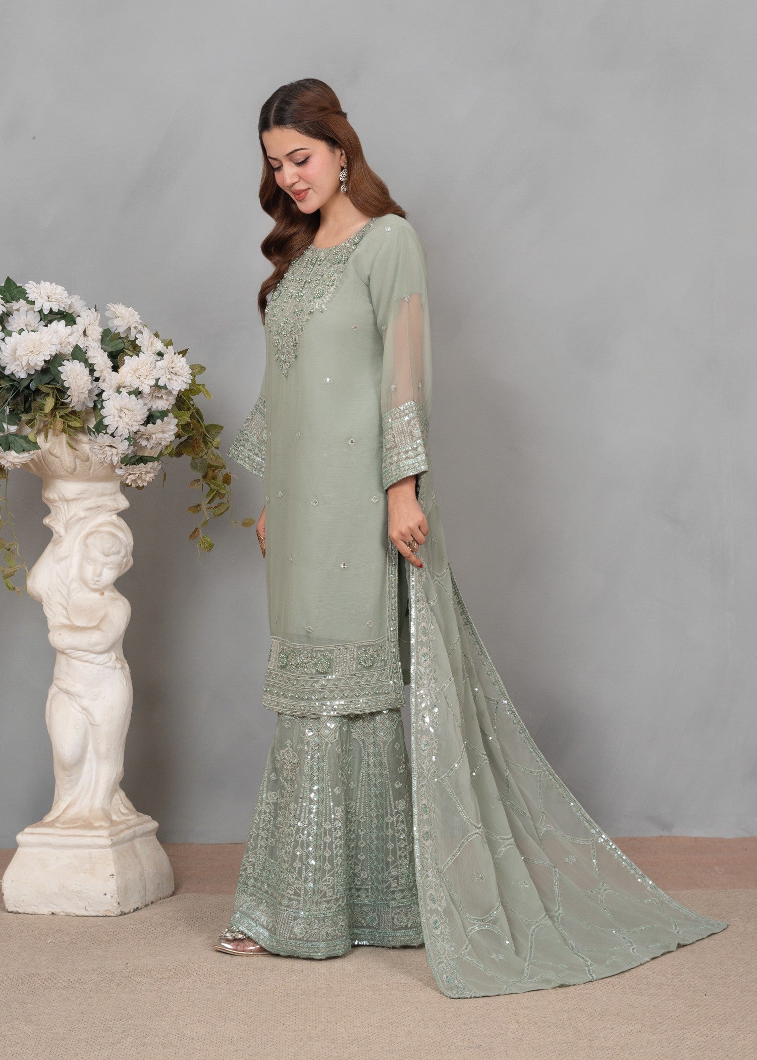 chiffon Gharara in Tea green