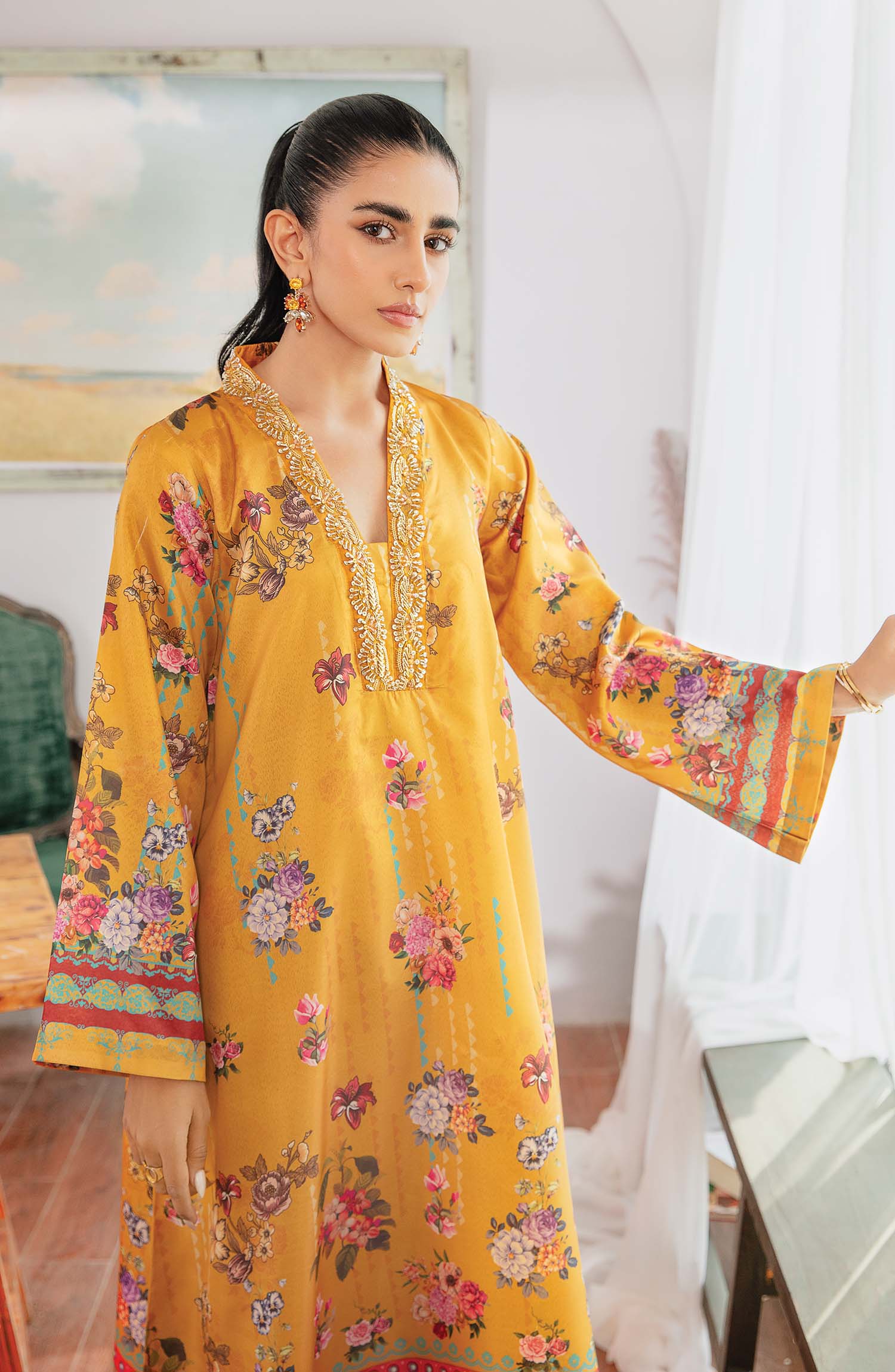 silk Kurta Set in School bus yellow