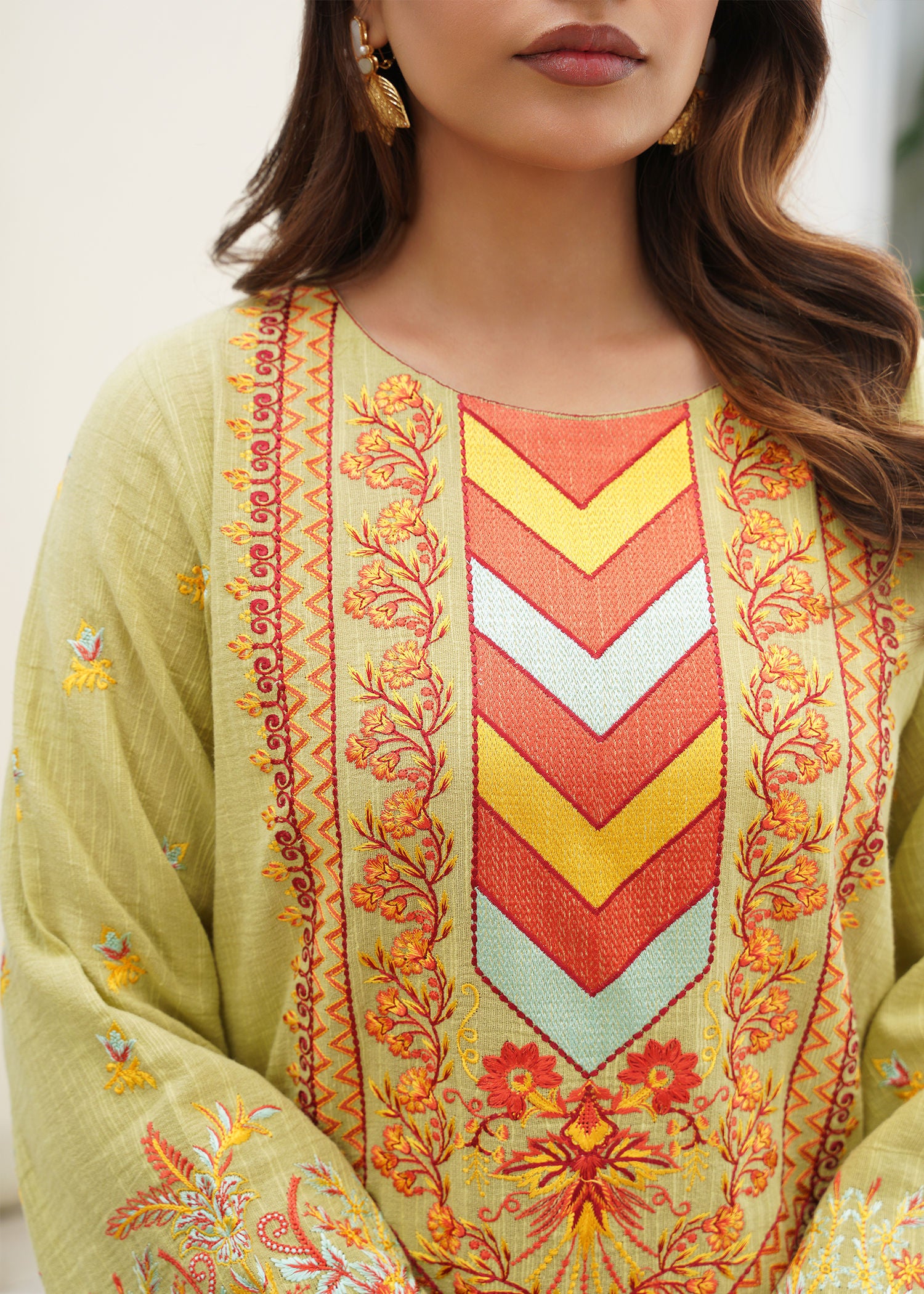 cotton karandi Kurta Set in Pistachio green