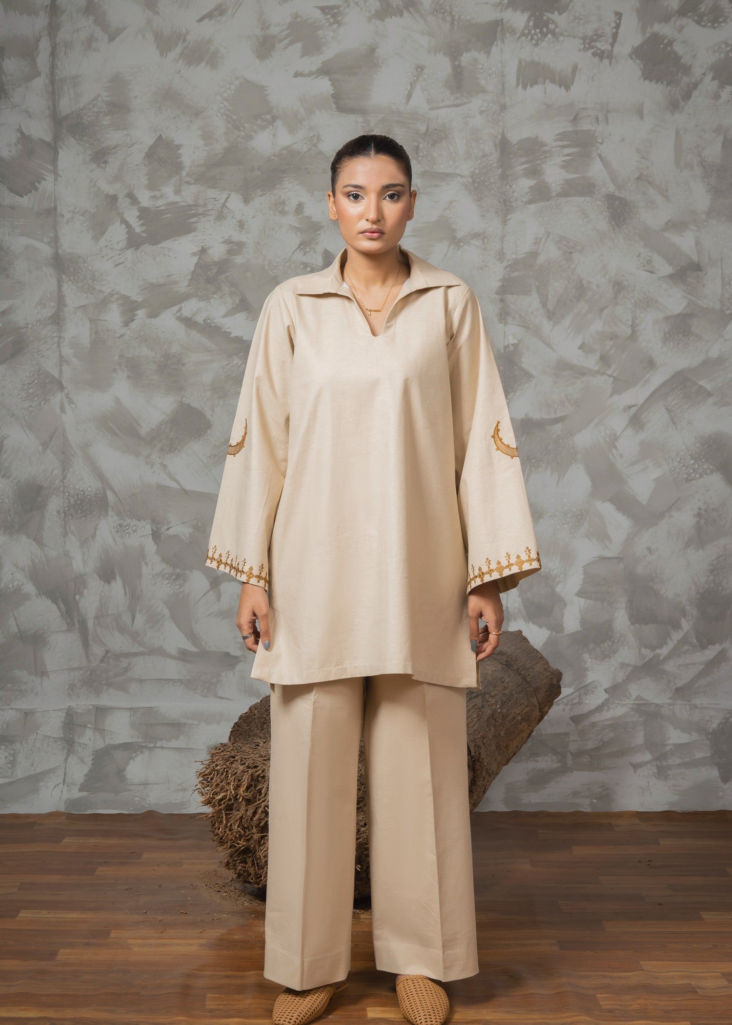 blended linen Co Ord Sets in Wheat, tawny brown