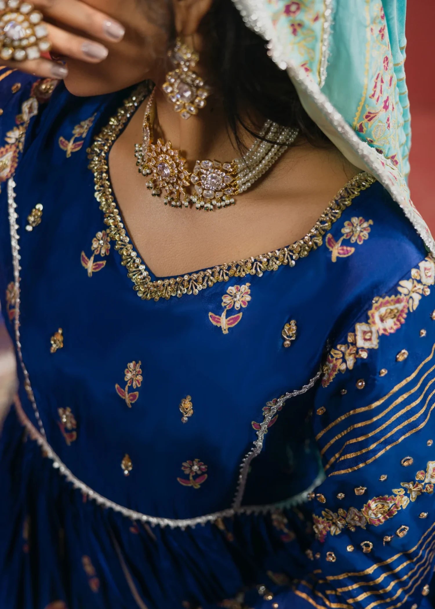 tussar silk Unstitched in Navy blue