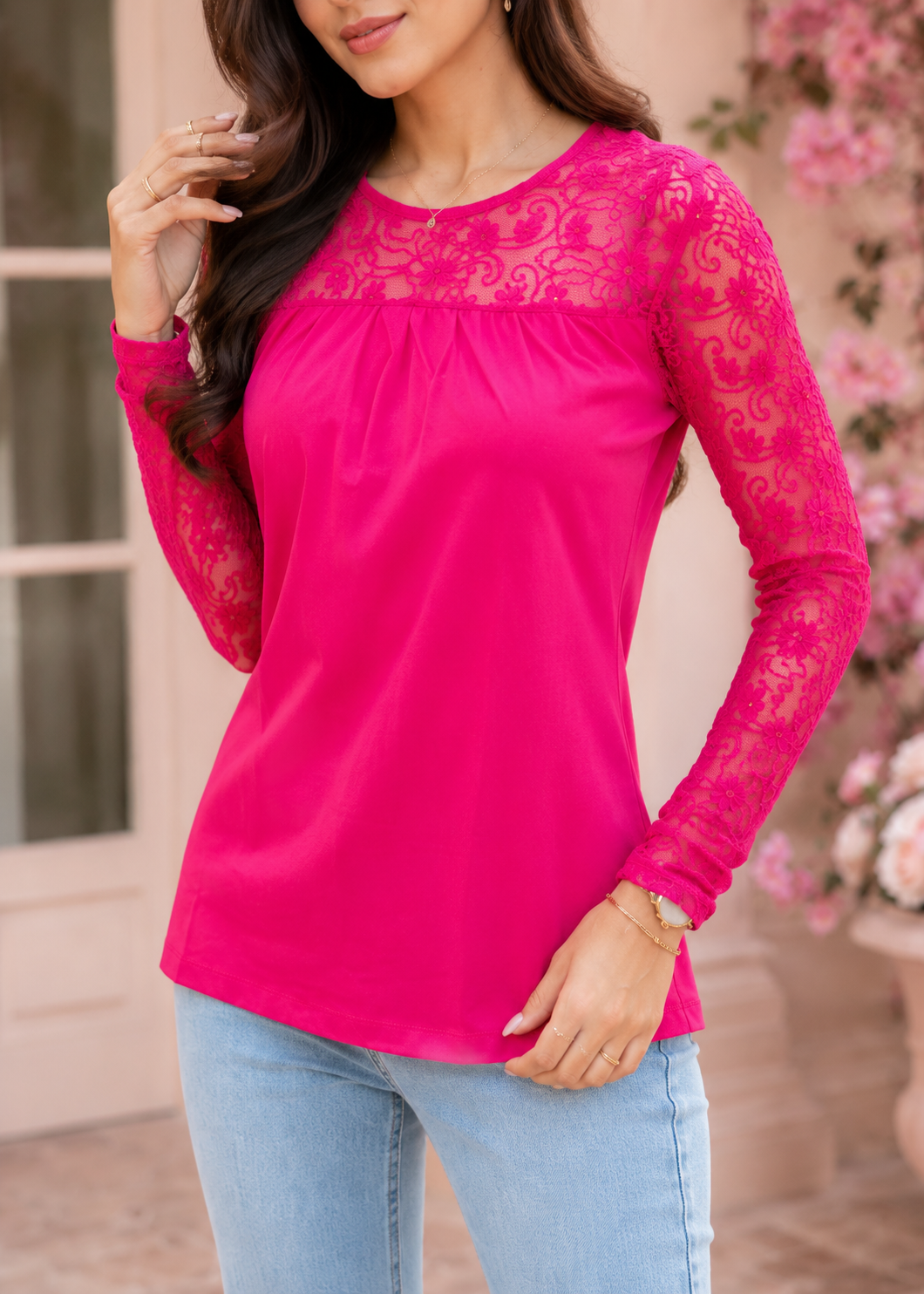single jersey knit Top in Hot pink