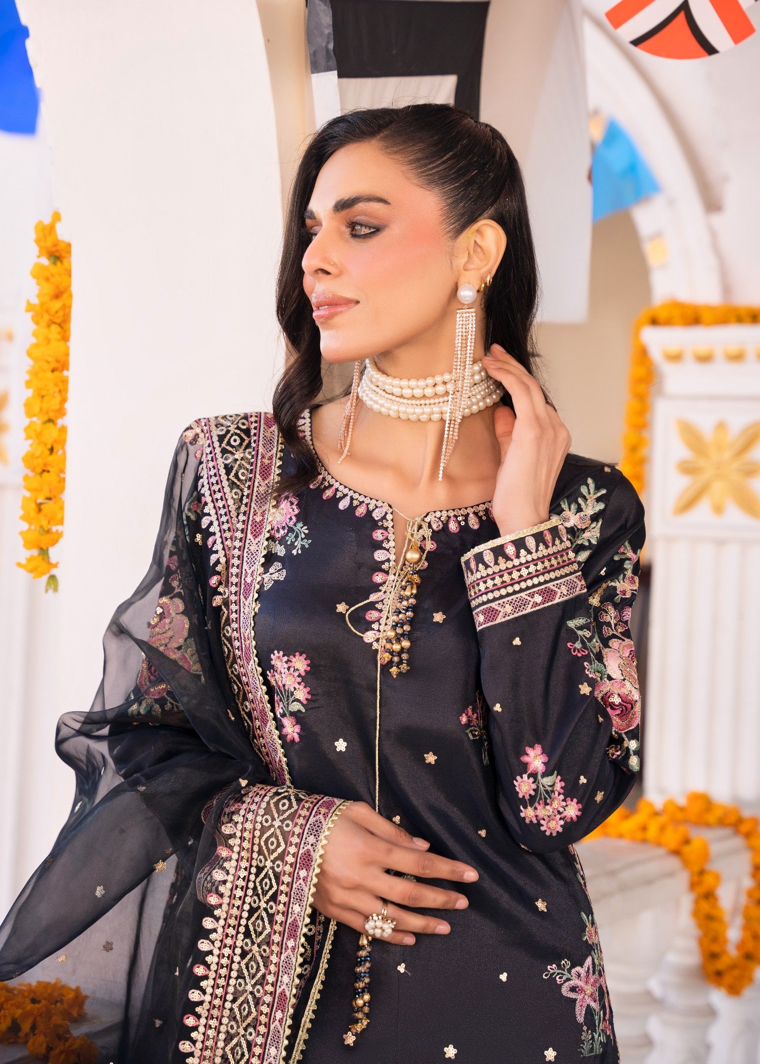 silk Kurta Set in Black