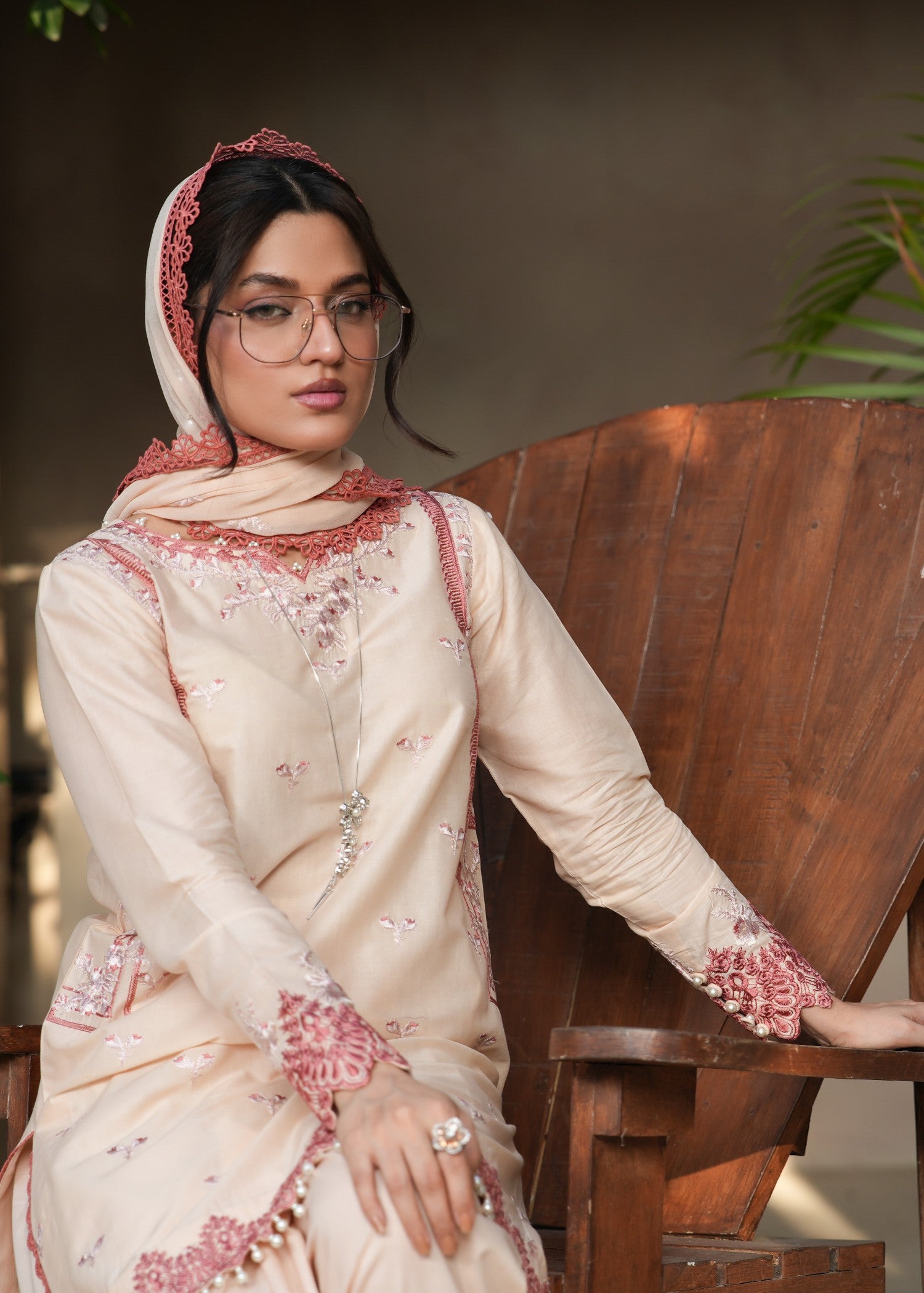 lawn Kurta Set in Apricot orange, peach pink