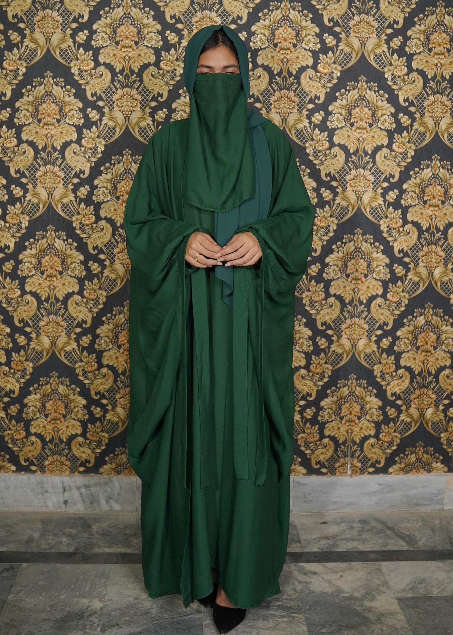 georgette chiffon Abaya in Bottle green