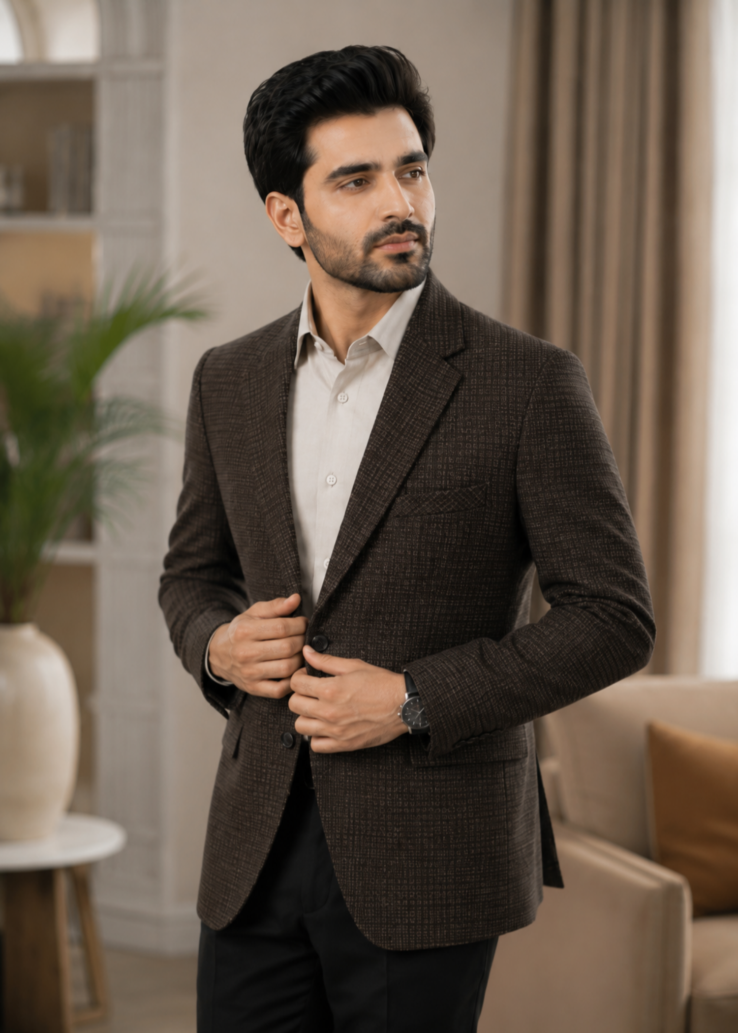 wool Blazer in Dark brown, black