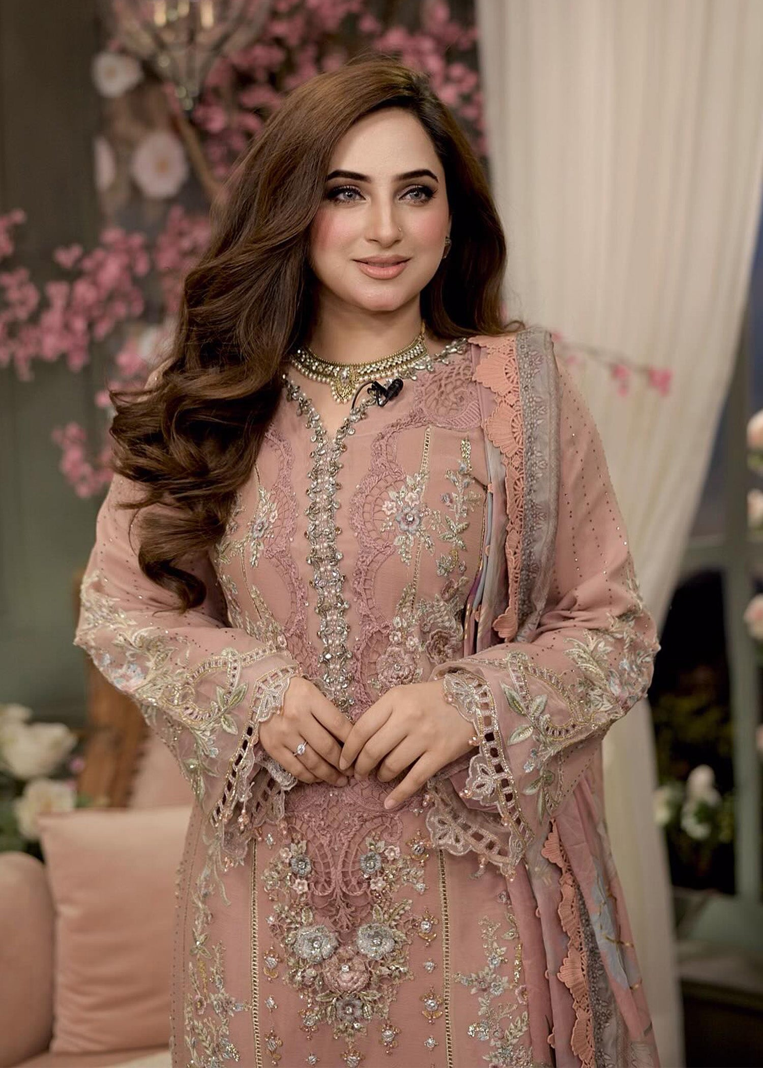 chiffon Kurta Set in Baby pink