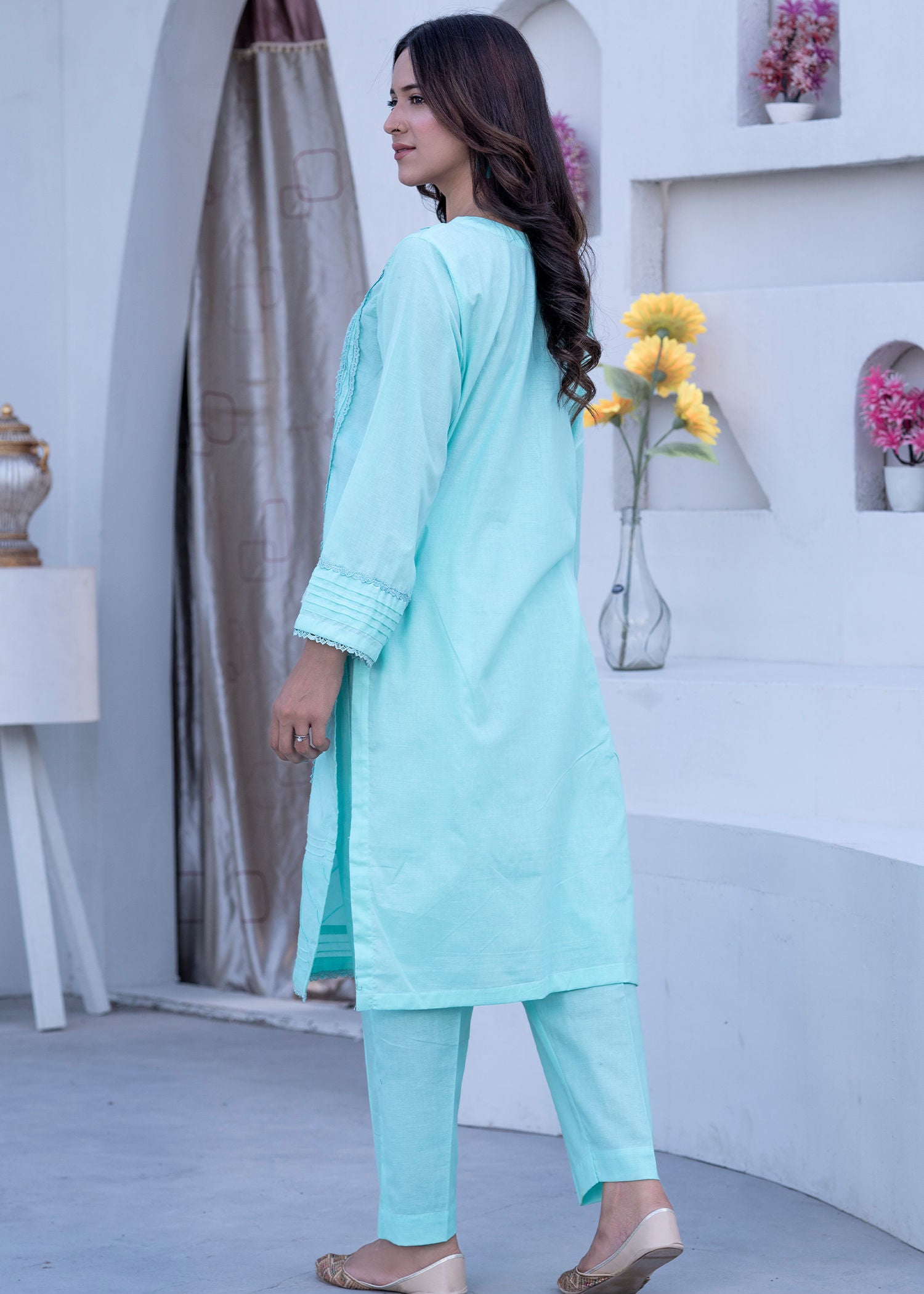 lawn Kurta Set in Dark cyan