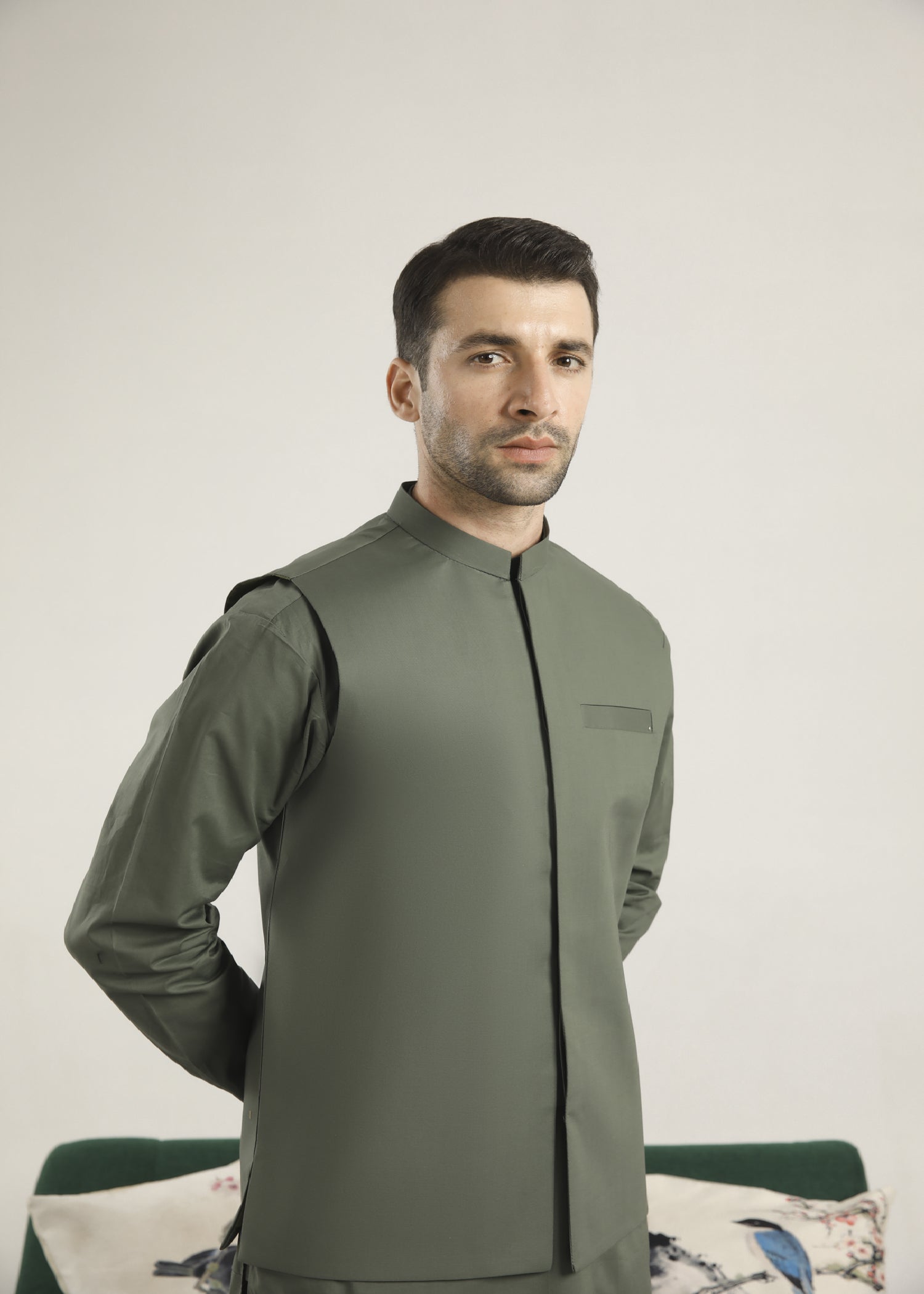 cotton Waistcoat in Sage green
