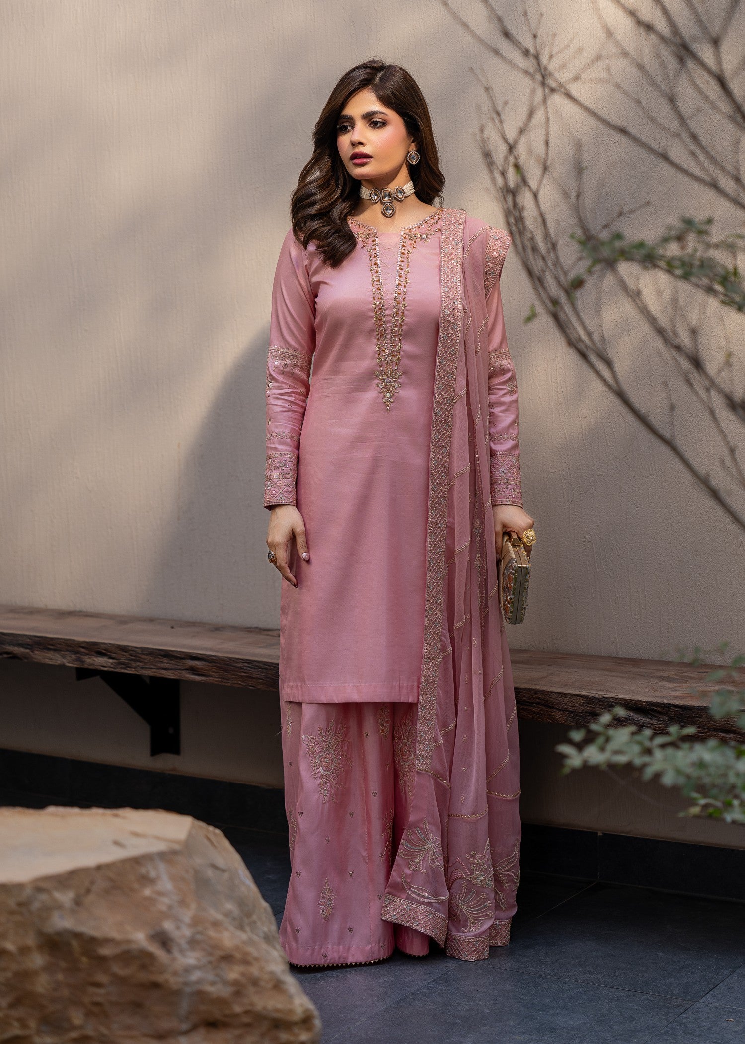 kattan silk Sharara in Tea rose pink
