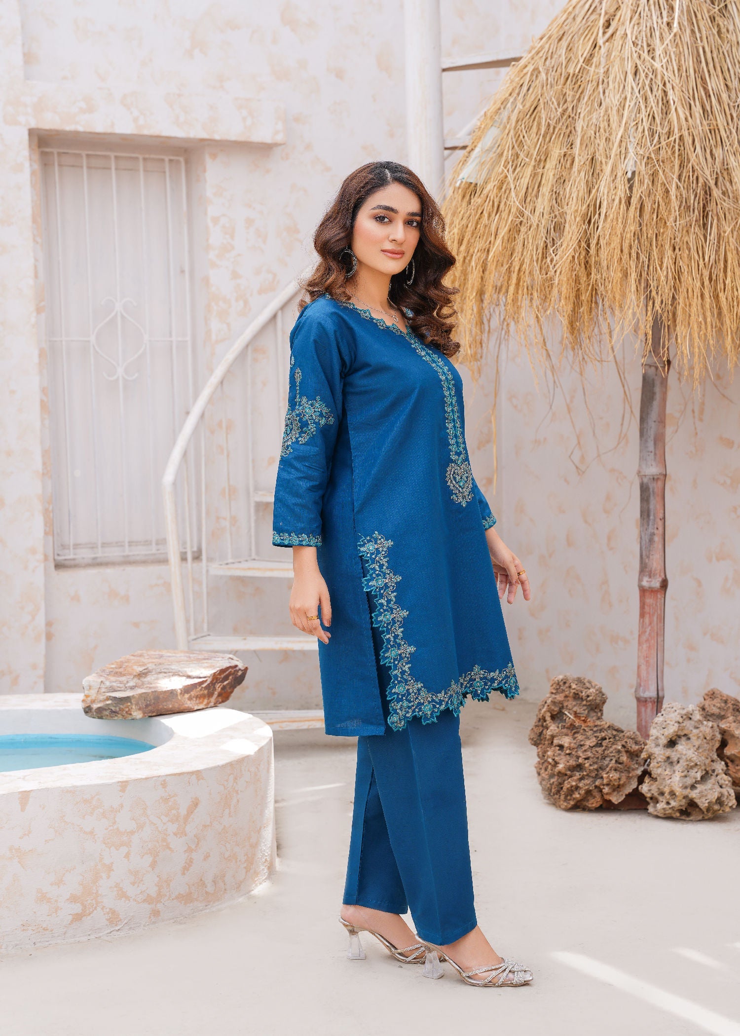 cotton dobby Kurta Set in Sapphire blue