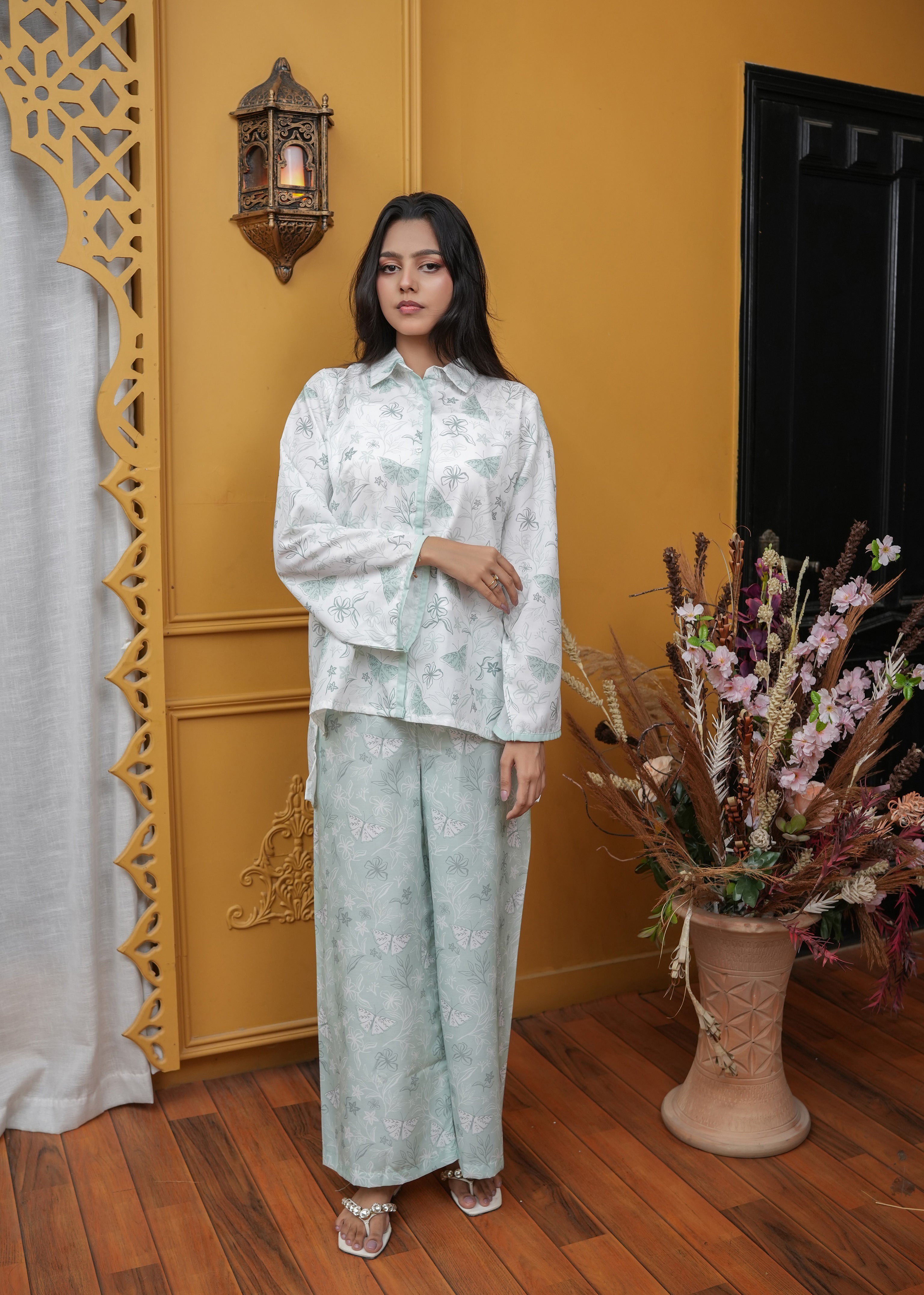 poly lawn Co ord Sets in Light cyan
