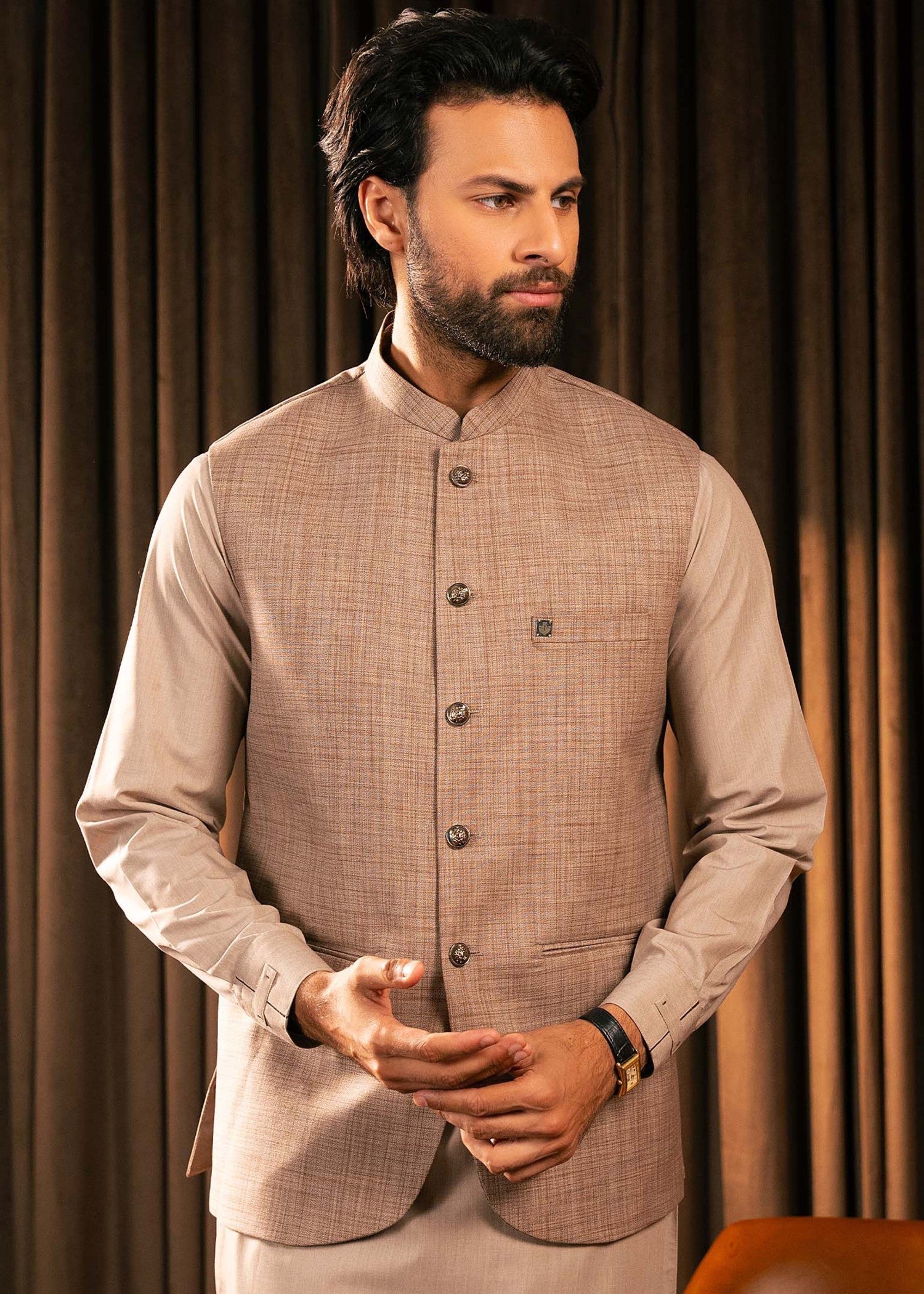 cotton Waistcoat in Beige