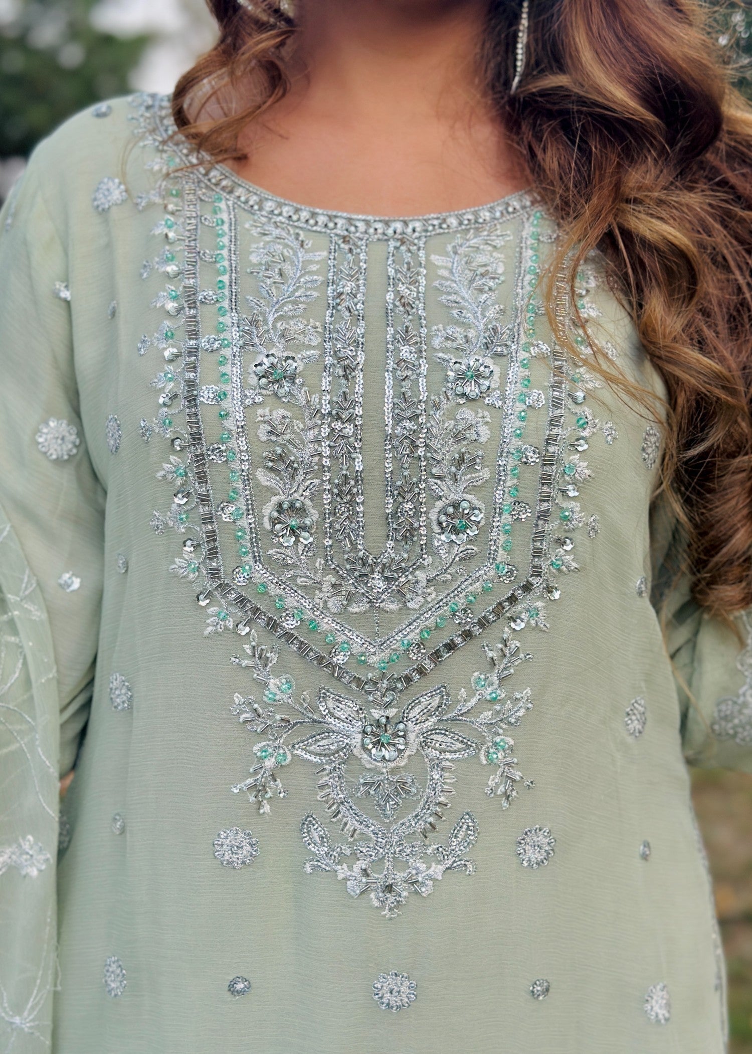 chiffon Sharara in Mint green
