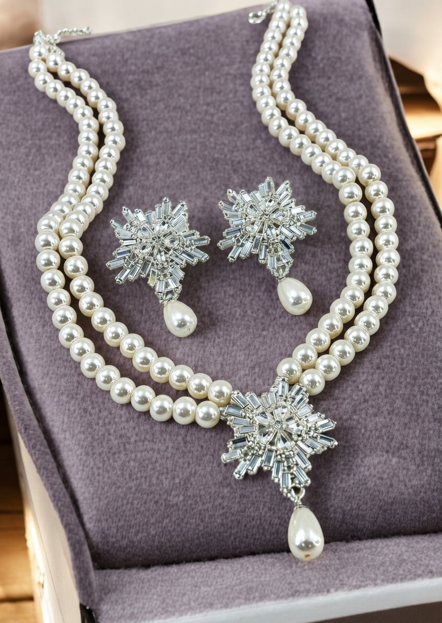 Jewelry Set in Pearl white Color by - Trendy Women Jewelry Set DWJ9385