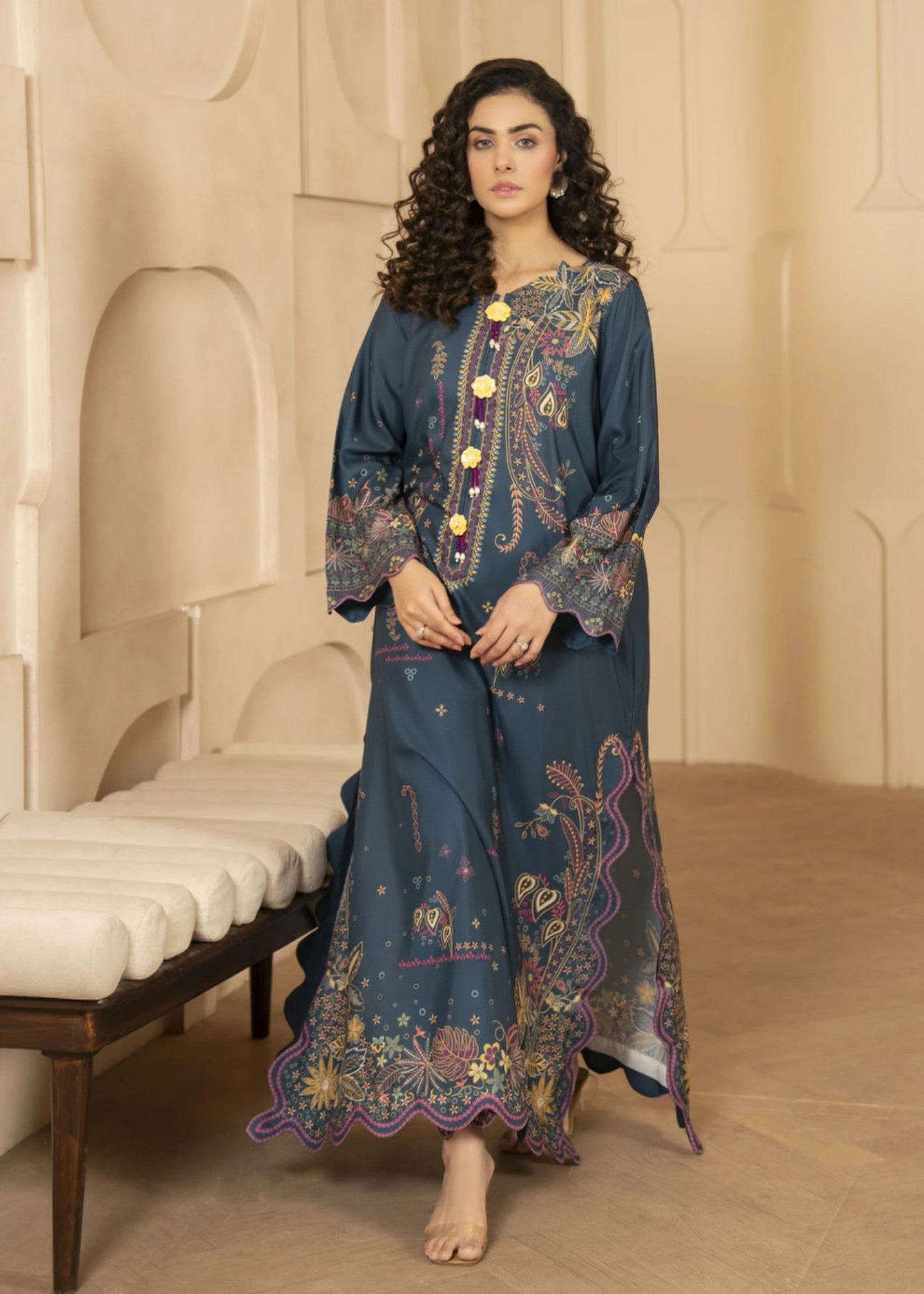 poly lawn Kaftan in Teal