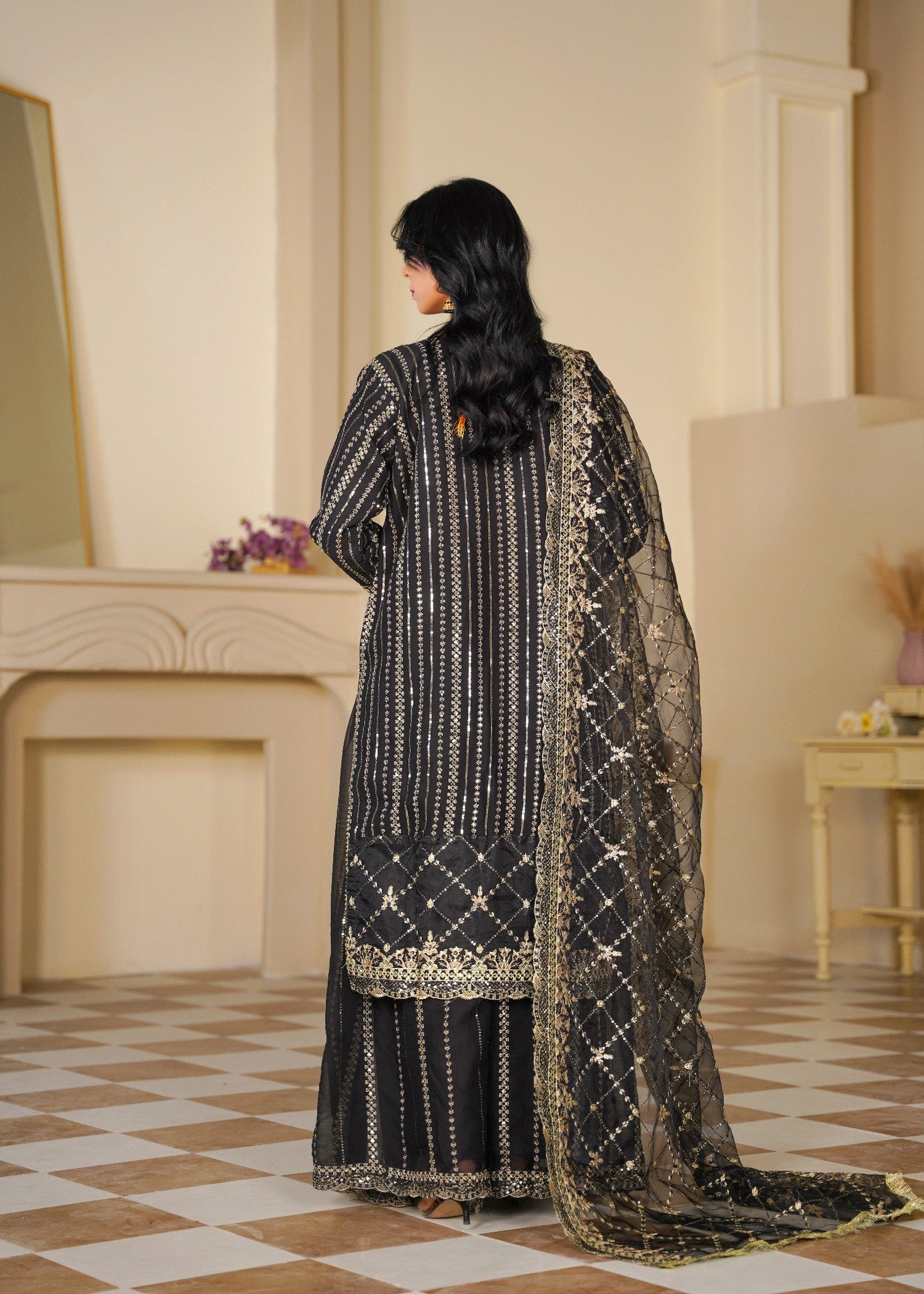 chiffon Sharara in Gold, black