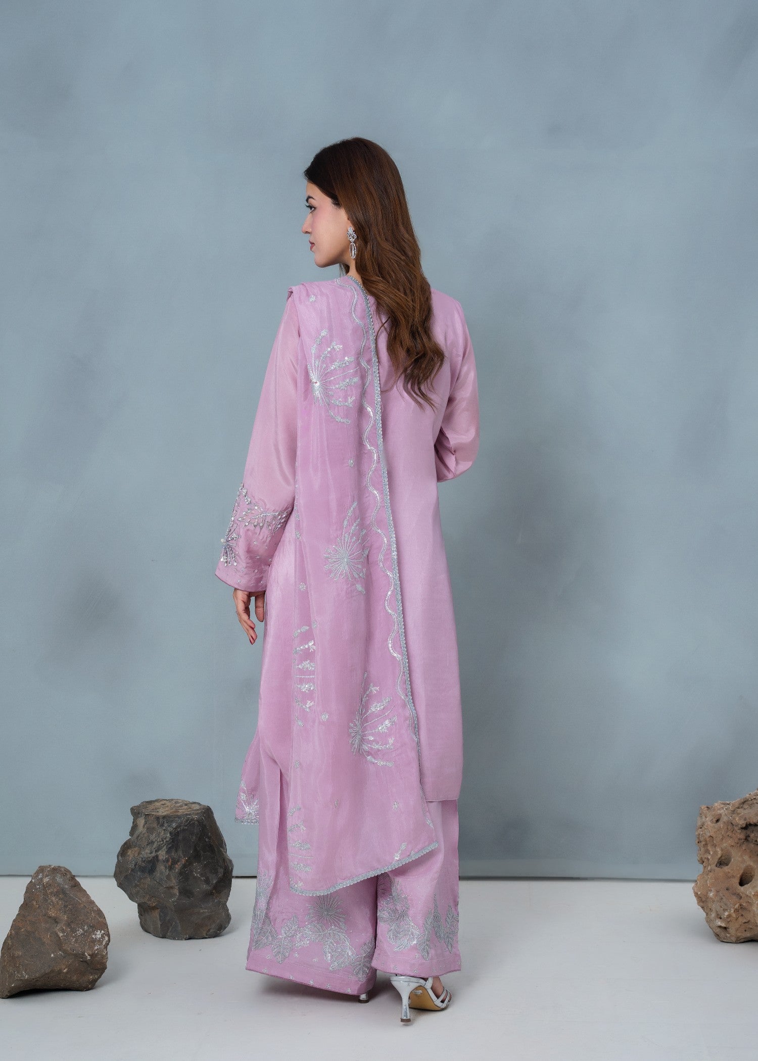tussar silk Kurta Set in Mauve pink