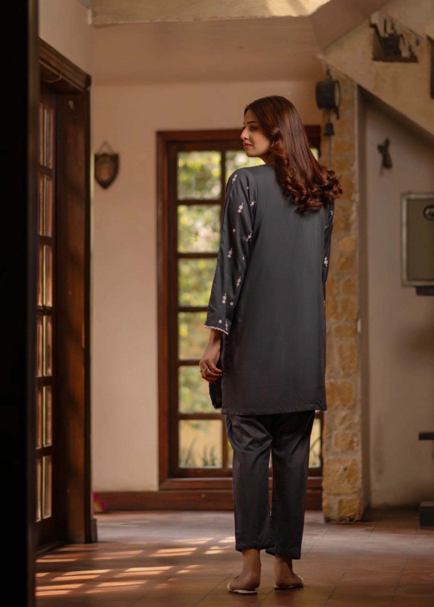 wash & wear Kurta Set in Charcoal