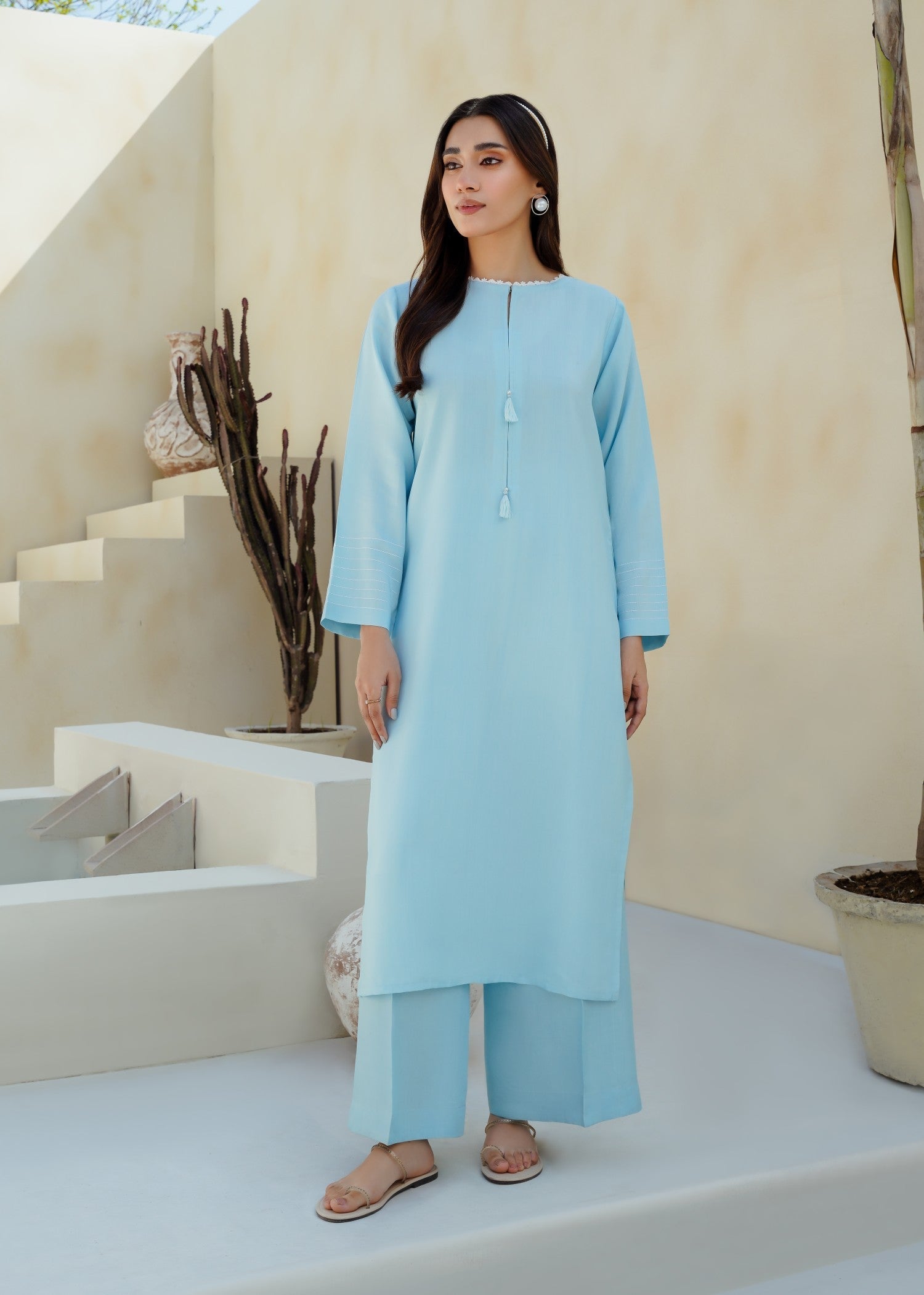 cotton silk Co Ord Sets in Light blue