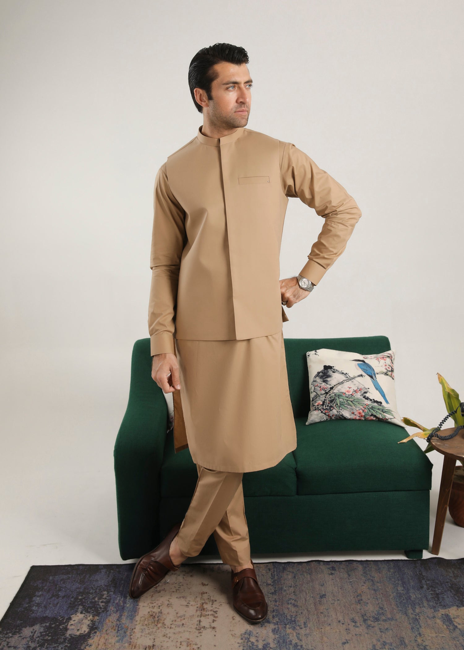 cotton Waistcoat in Camel brown