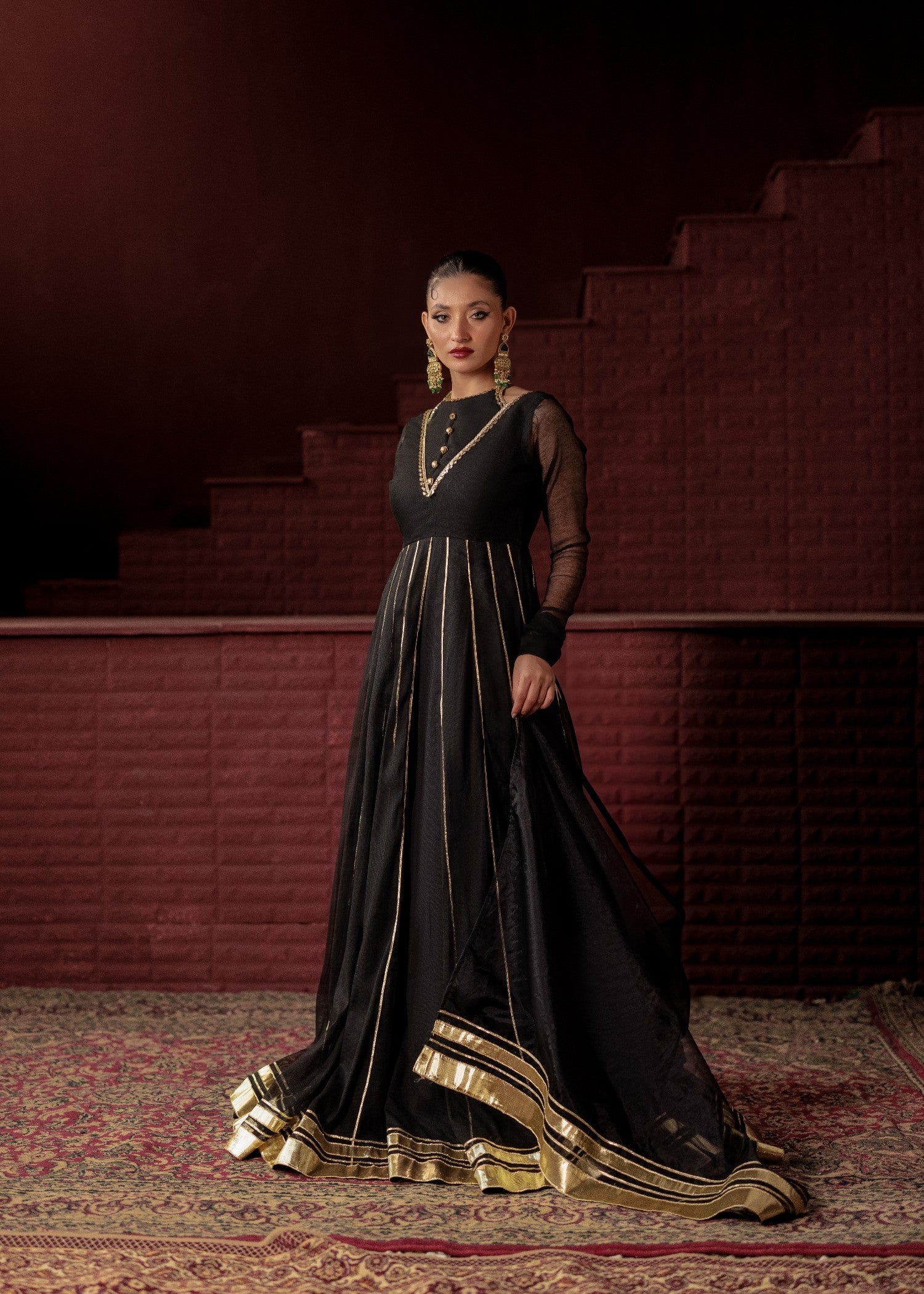 cotton net Anarkali in Black