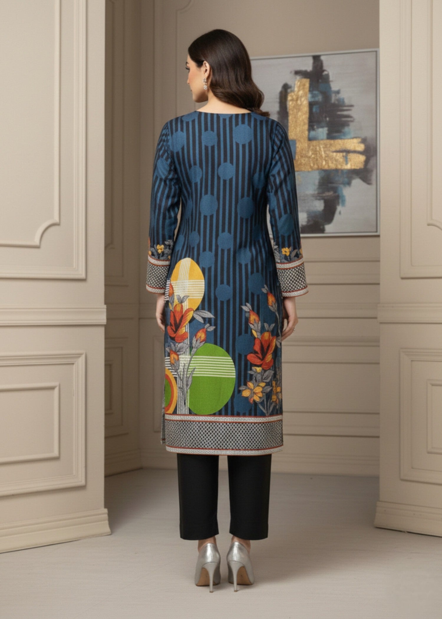 linen Kurta Set in Black, navy blue, cobalt blue