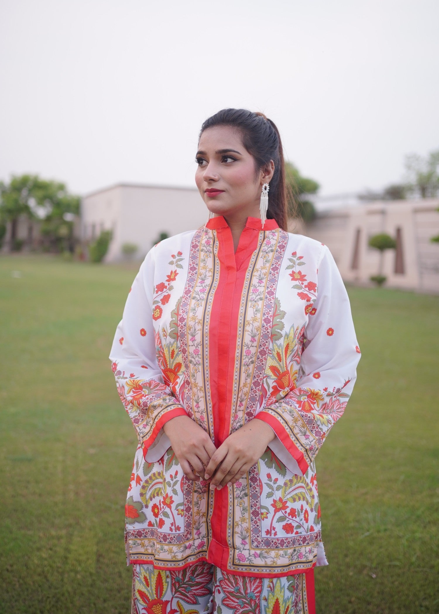 swiss lawn Co ord Sets in Pearl white