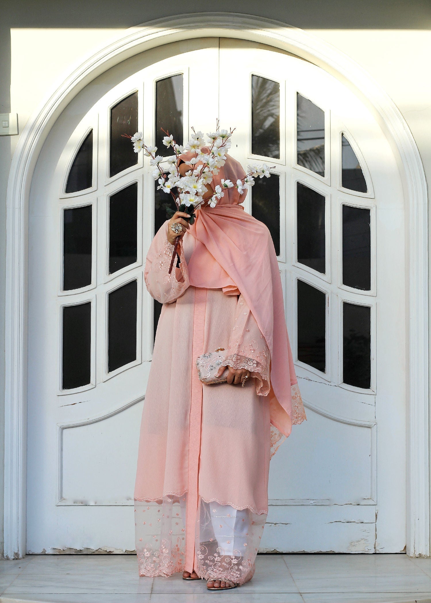 crepe Abaya in Peach pink
