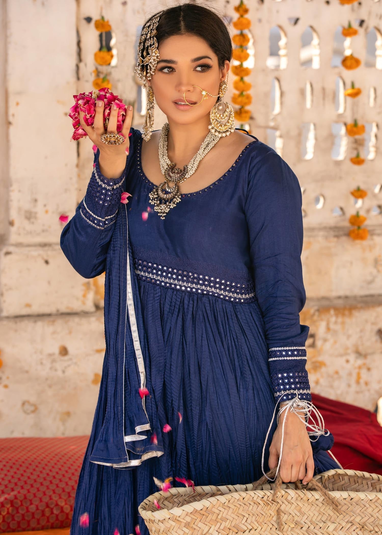cotton silk Pishwas in Blue