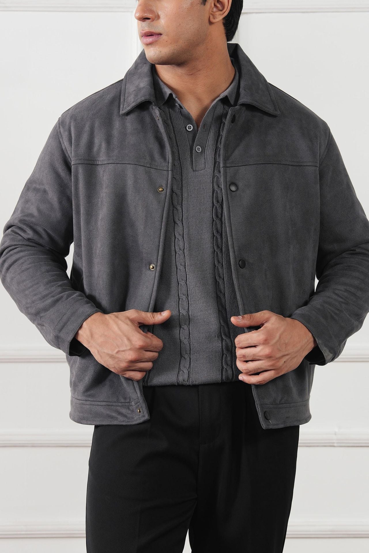 suede leather Jacket in Dark grey
