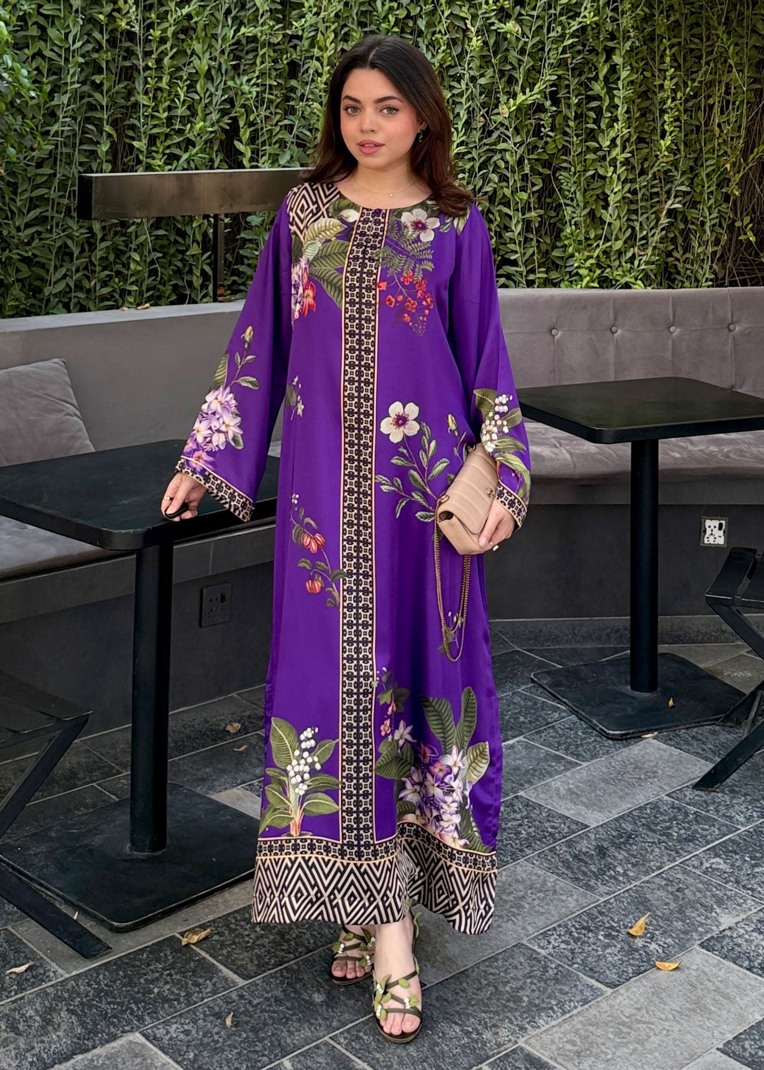 satin silk Kaftan in Purple