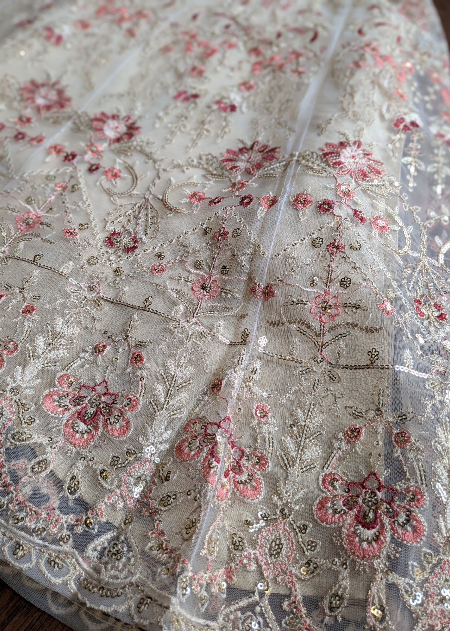 net Lehenga in Off-white