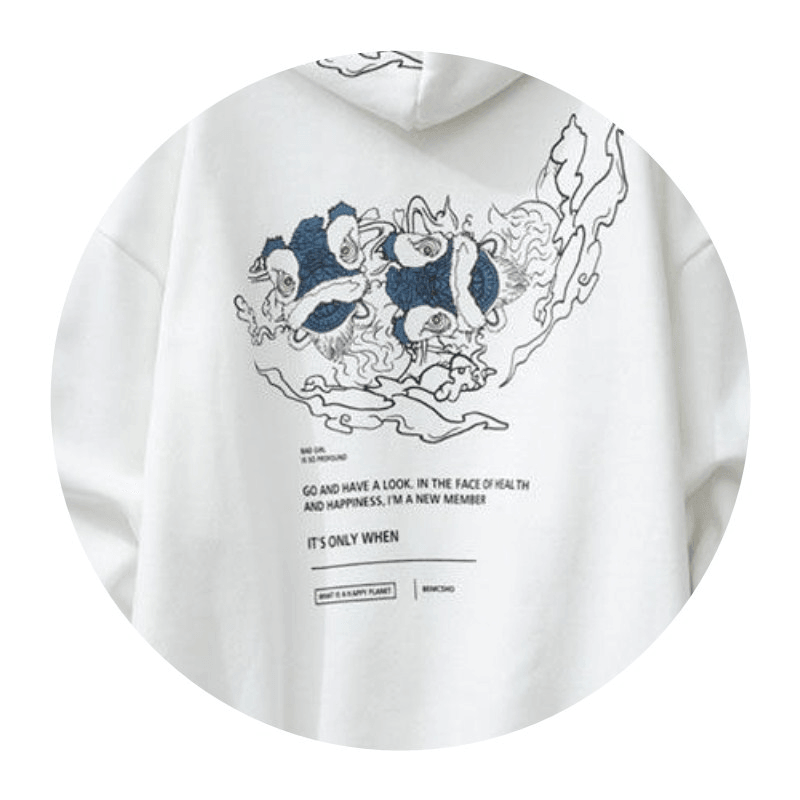 Trendy Brand Chinese Style Lion Dance Print Hooded Sweater Men