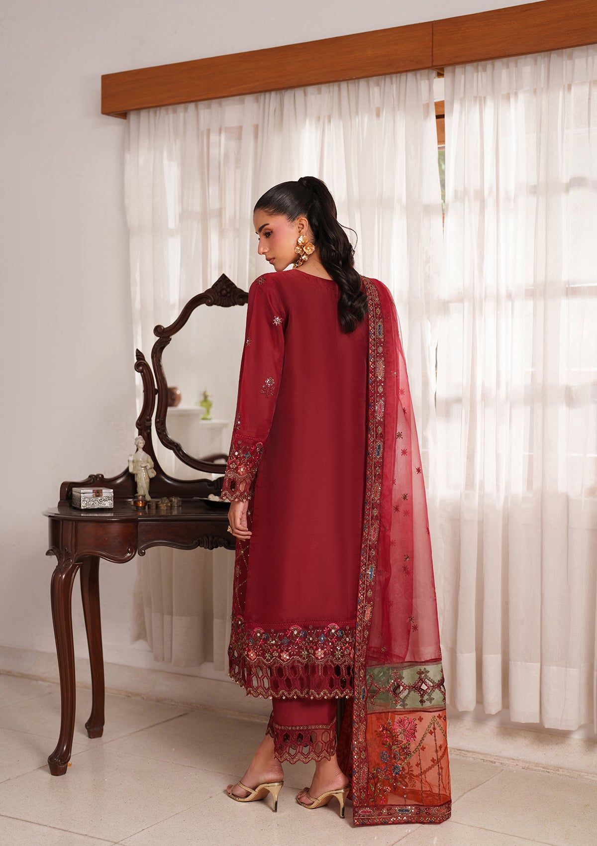 organza Kurta Set in Red