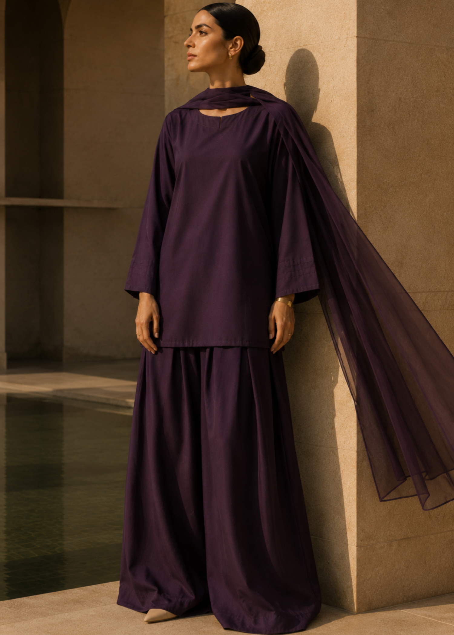 pure cotton Kurta Set in Plum