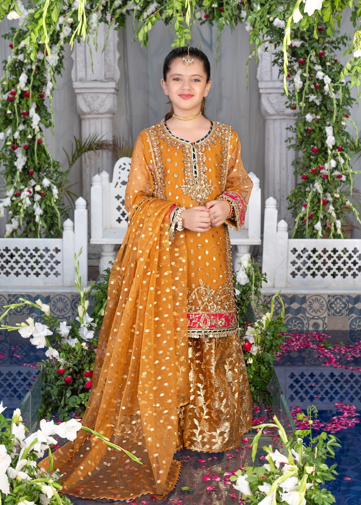 organza Gharara in Copper orange