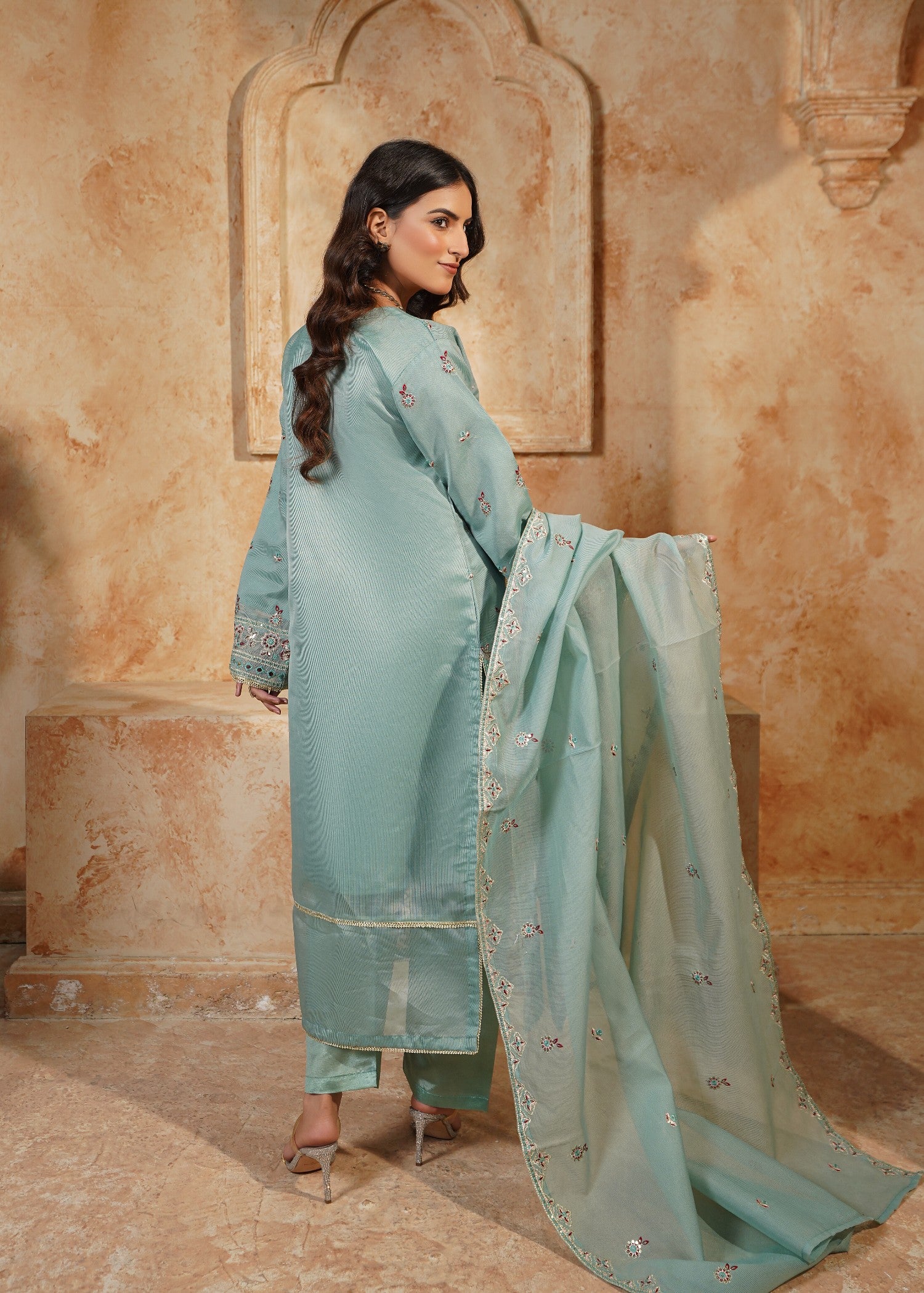 cotton net Kurta Set in Powder blue