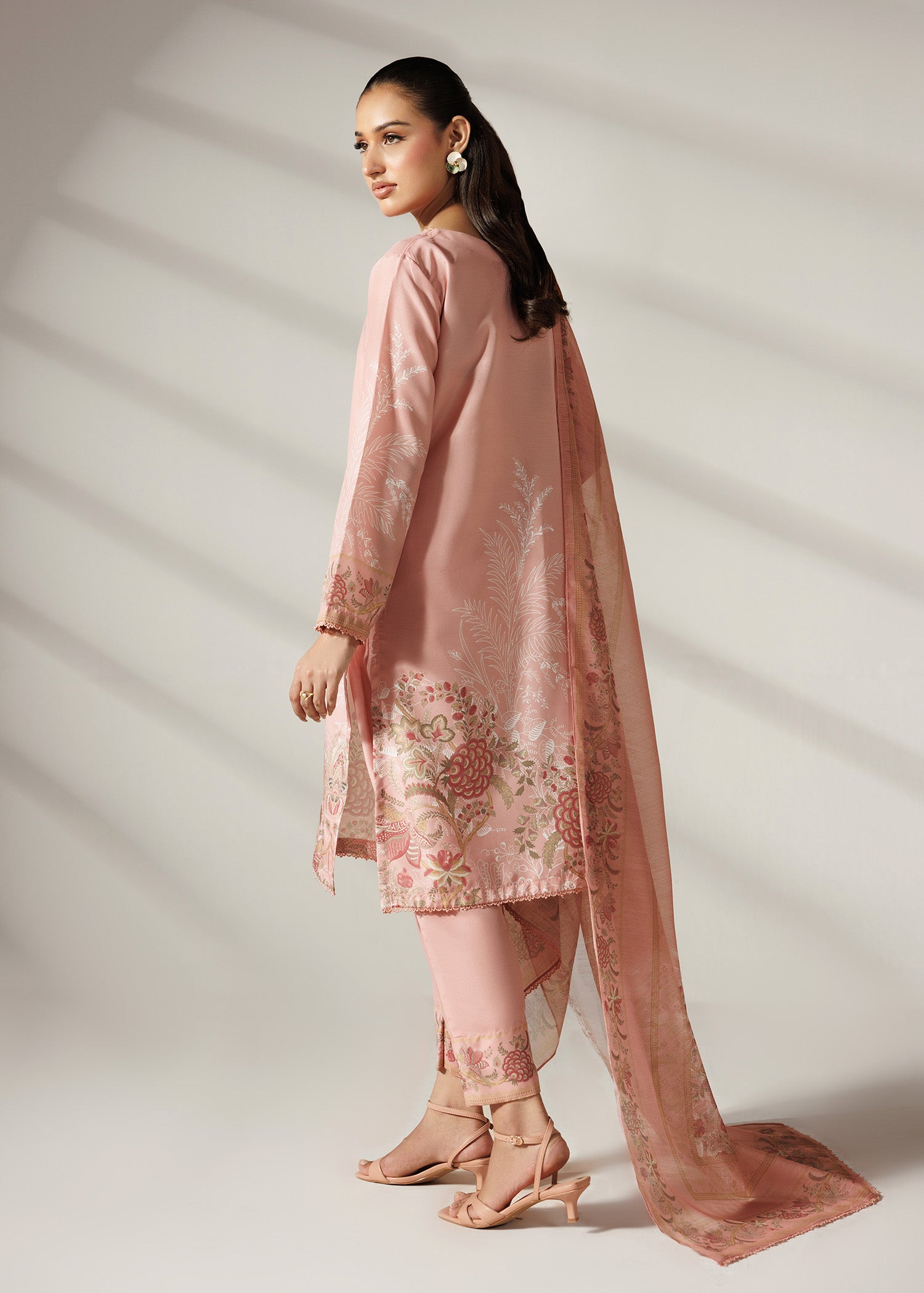 silk finish lawn Kurta Set in Peach pink