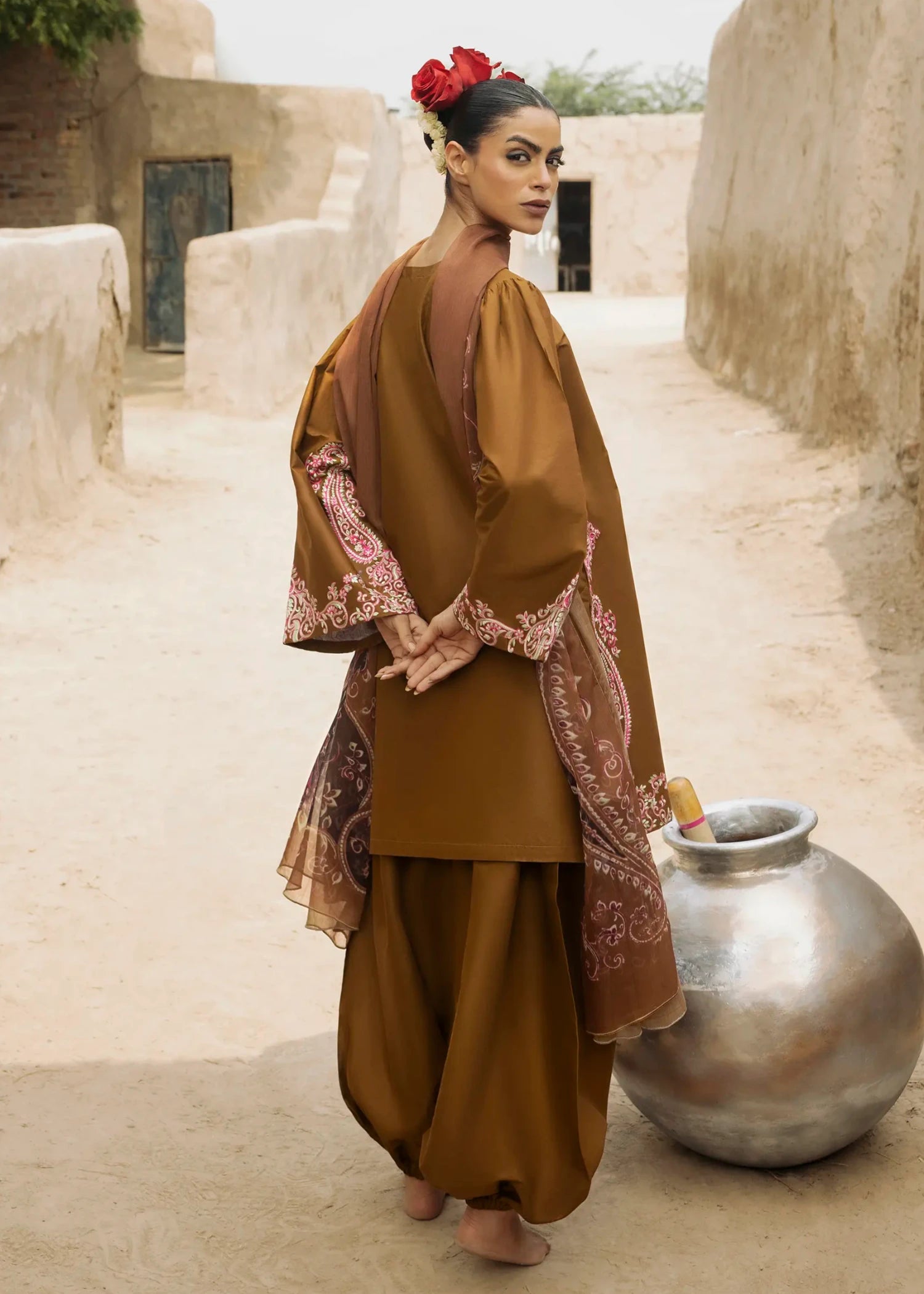 lawn cotton Kurta Set in Mocha brown