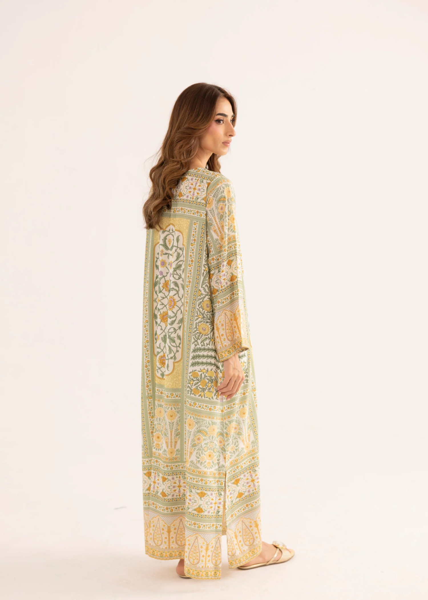 silk finish lawn Kaftan in Sage green
