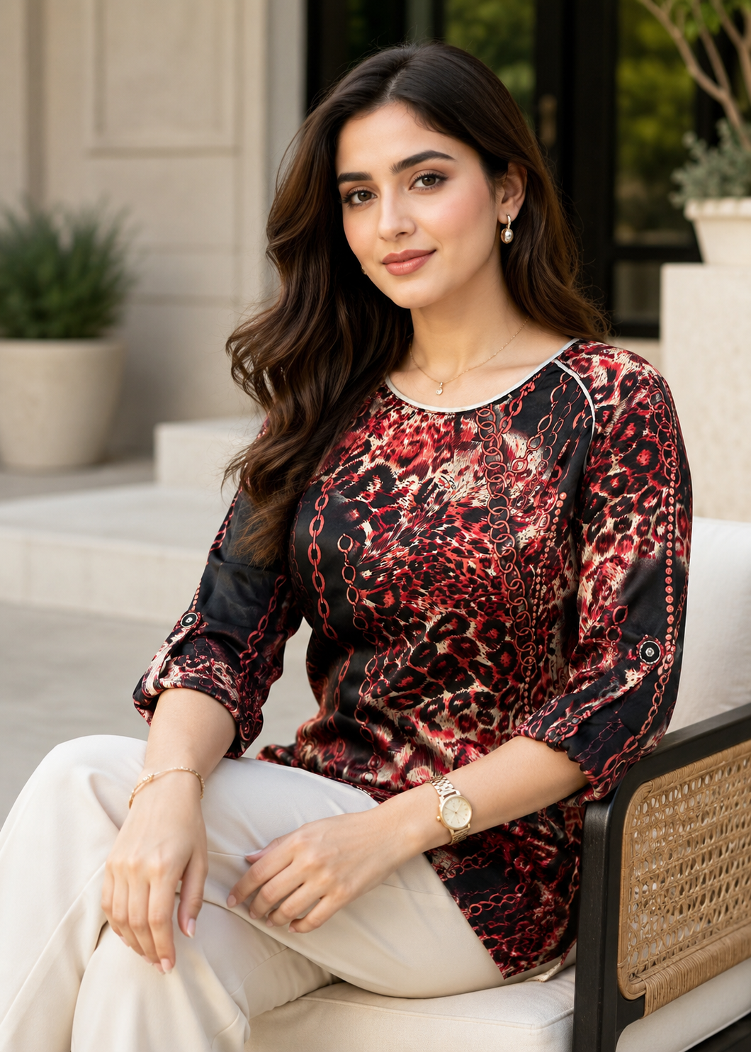 poly silk Top in Black, maroon
