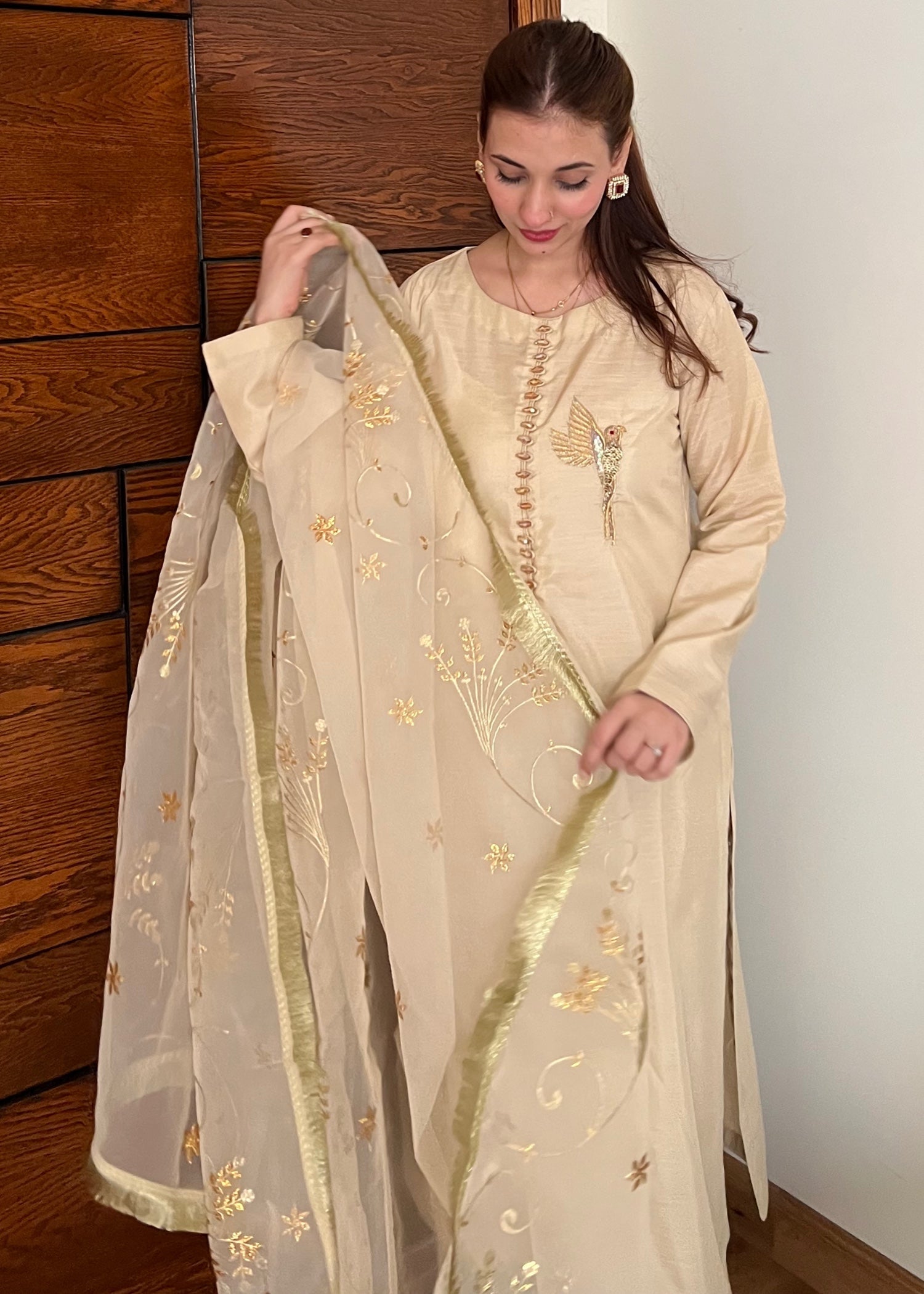 silk Kurta Set in Antique white