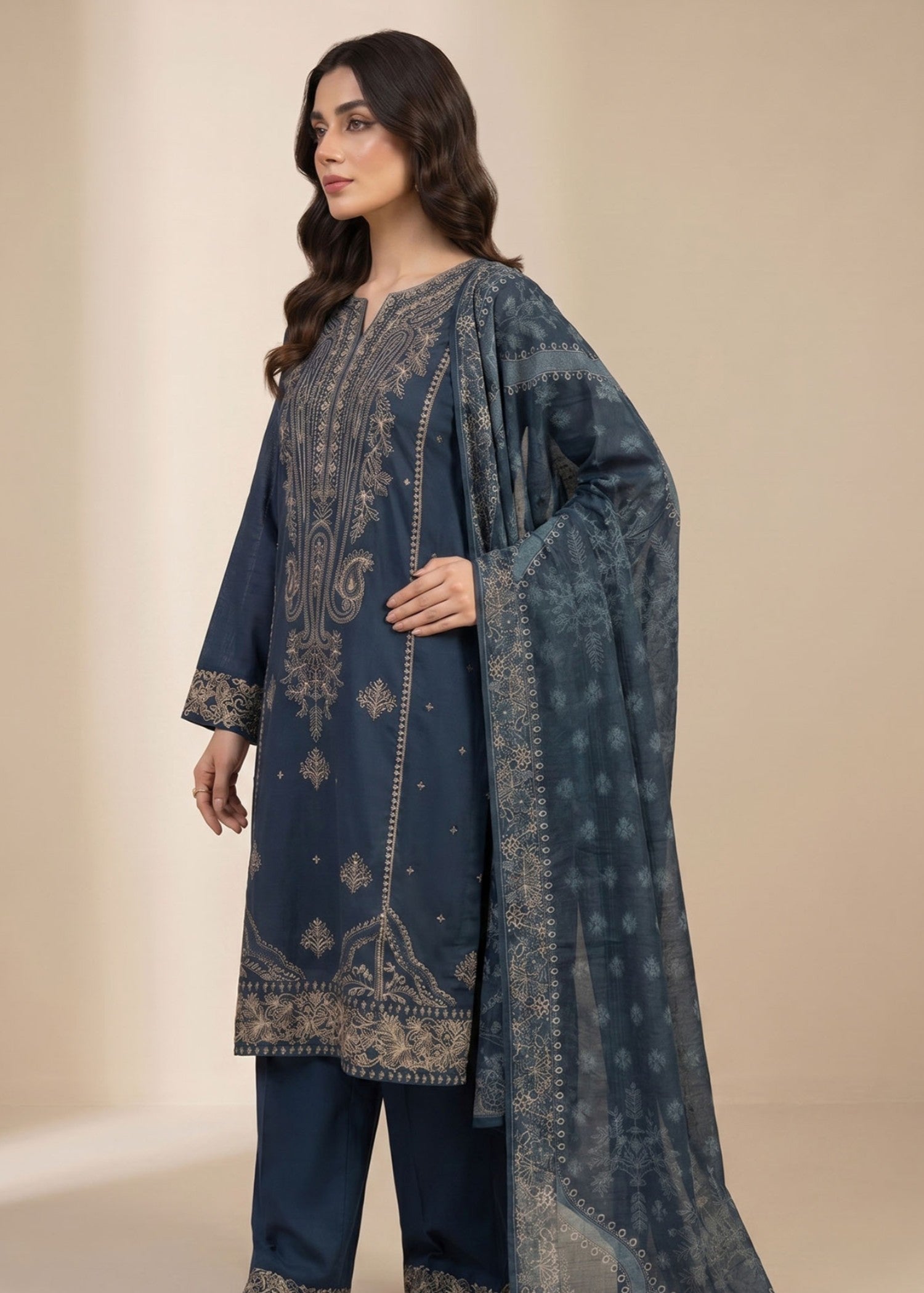 cotton dobby Kurta Set in Aegean blue